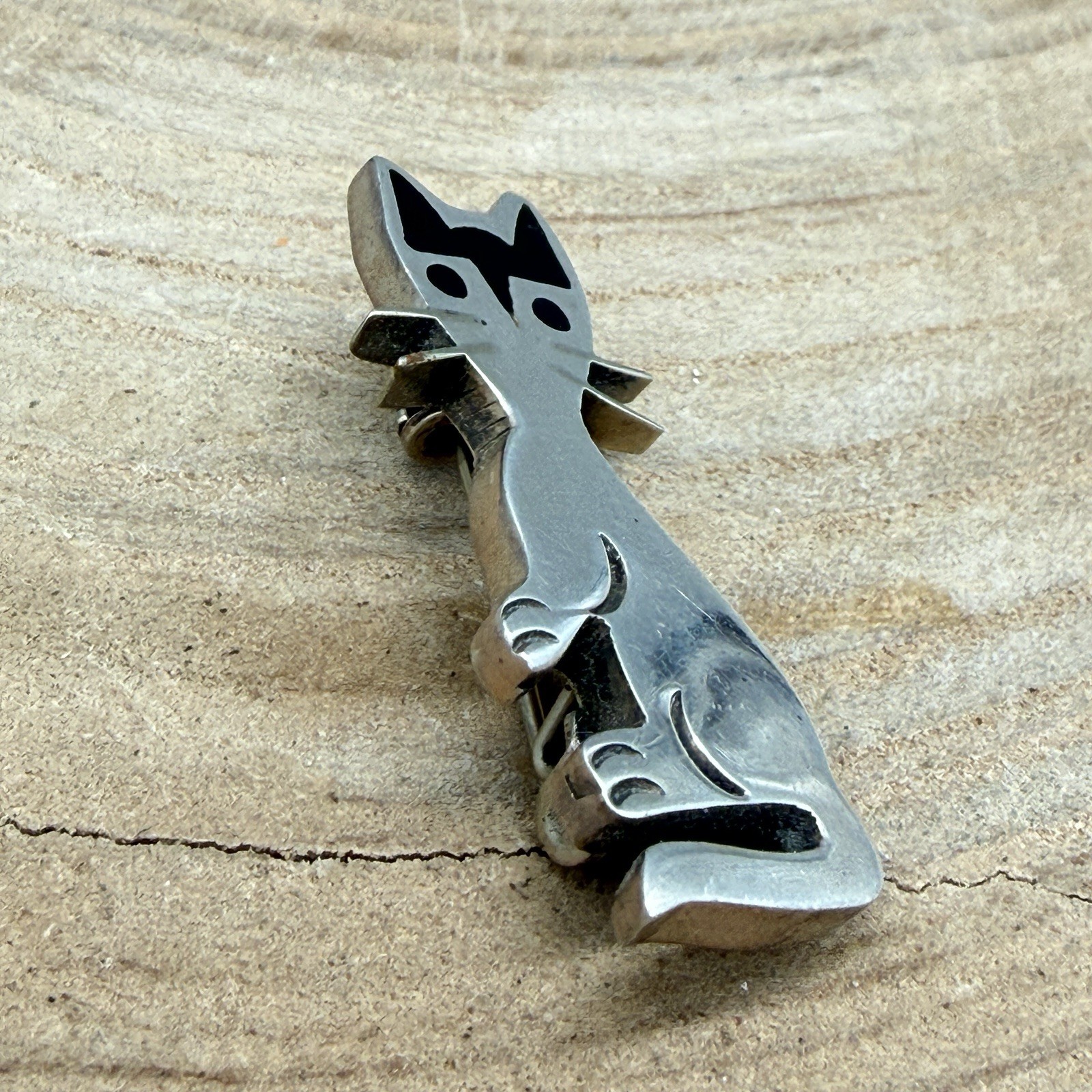 Vintage Mexico 925 Sterling Silver Cat Brooch Modernist Kitty Pin Cat Lovers
