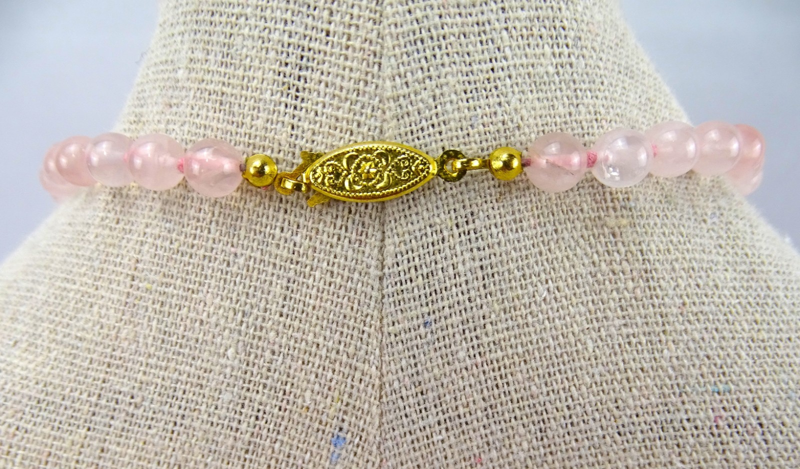 Pink 20” Bead Necklace, 6mm Beads, Hand Knotted, Gold-tone Clasp