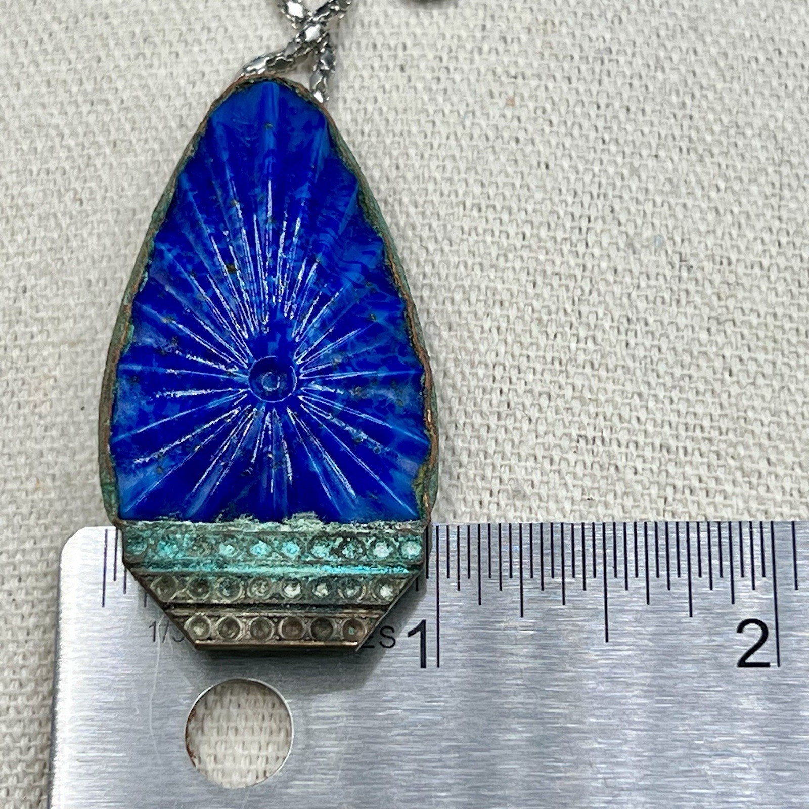 Cobalt Blue Statement Pendant Necklace Set Peacock Brooch Earrings Art Deco Look