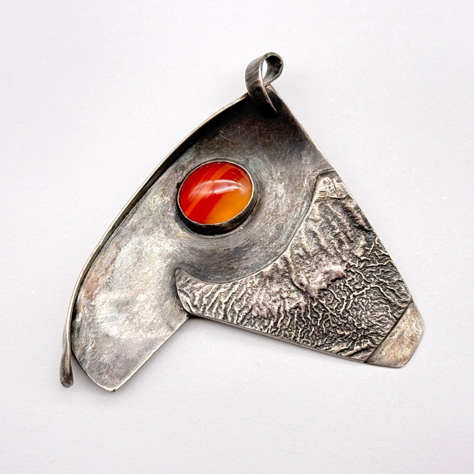 Vintage Brutalist Abstract Agate Silver Pendant