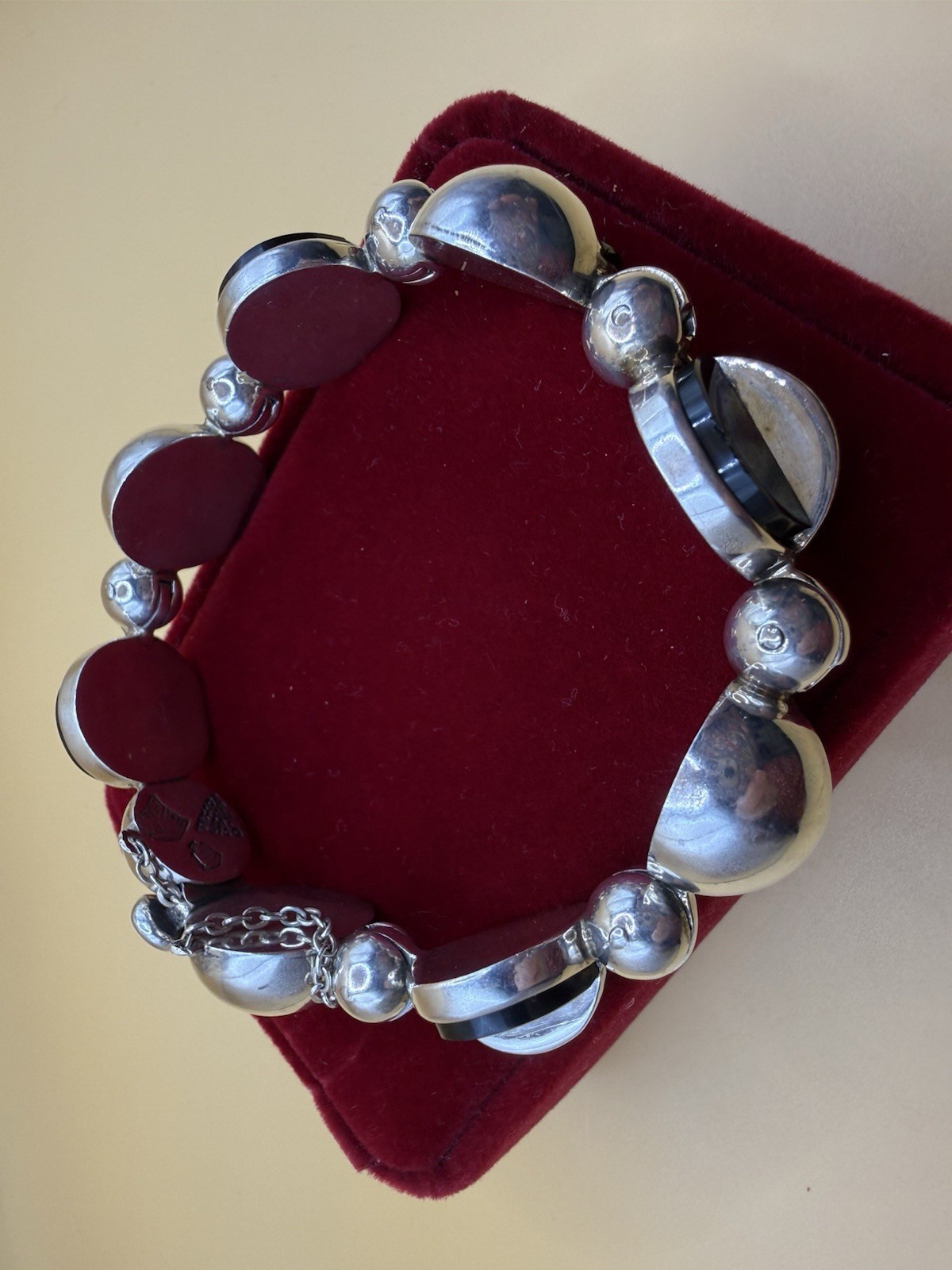 Antonio Pineda 970 Silver Black Onyx Modernist Bracelet Taxco – Eagle 21 – 74.8g