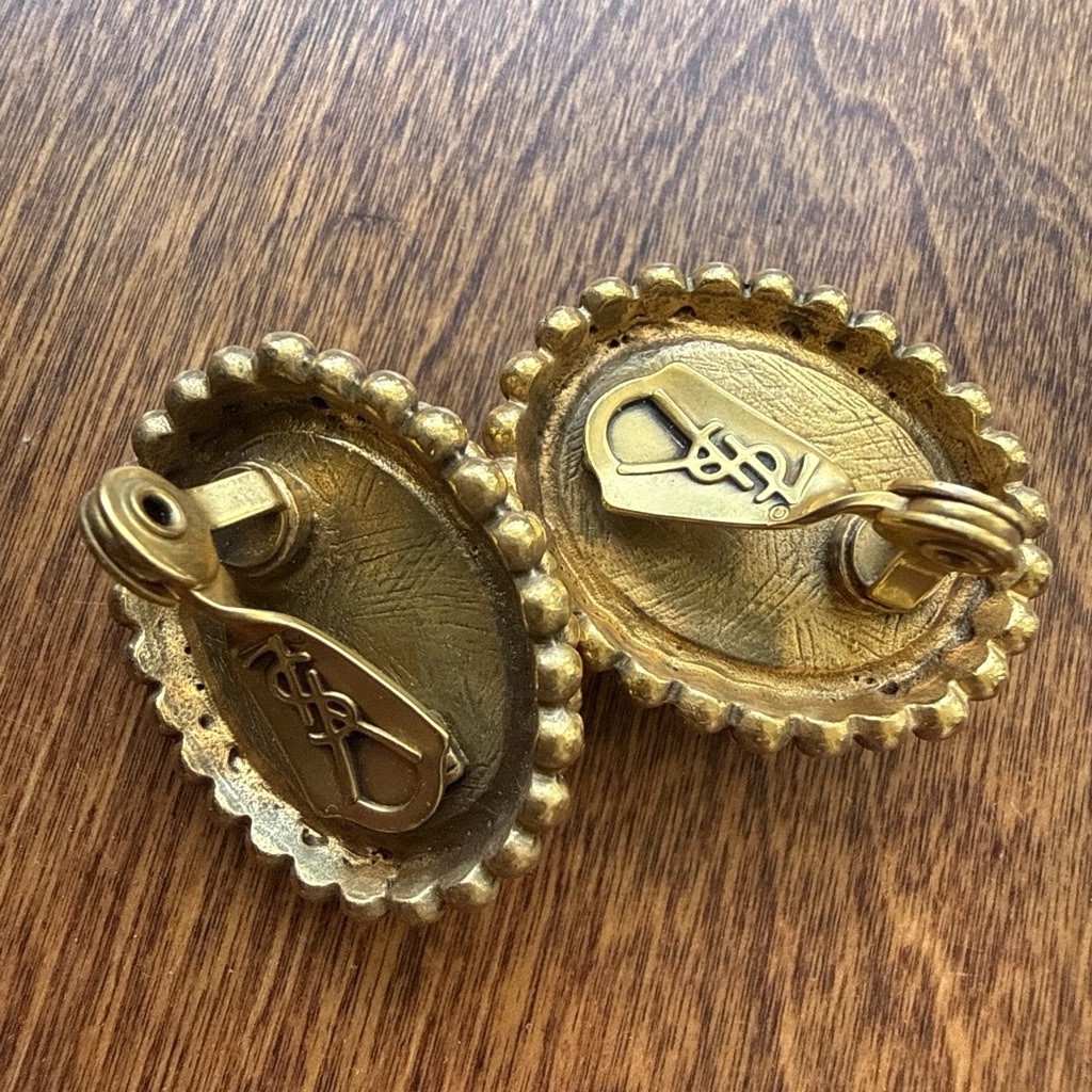 Vintage YSL Yves Saint Laurent Faux Pearl Gold Tone Clip On Earrings