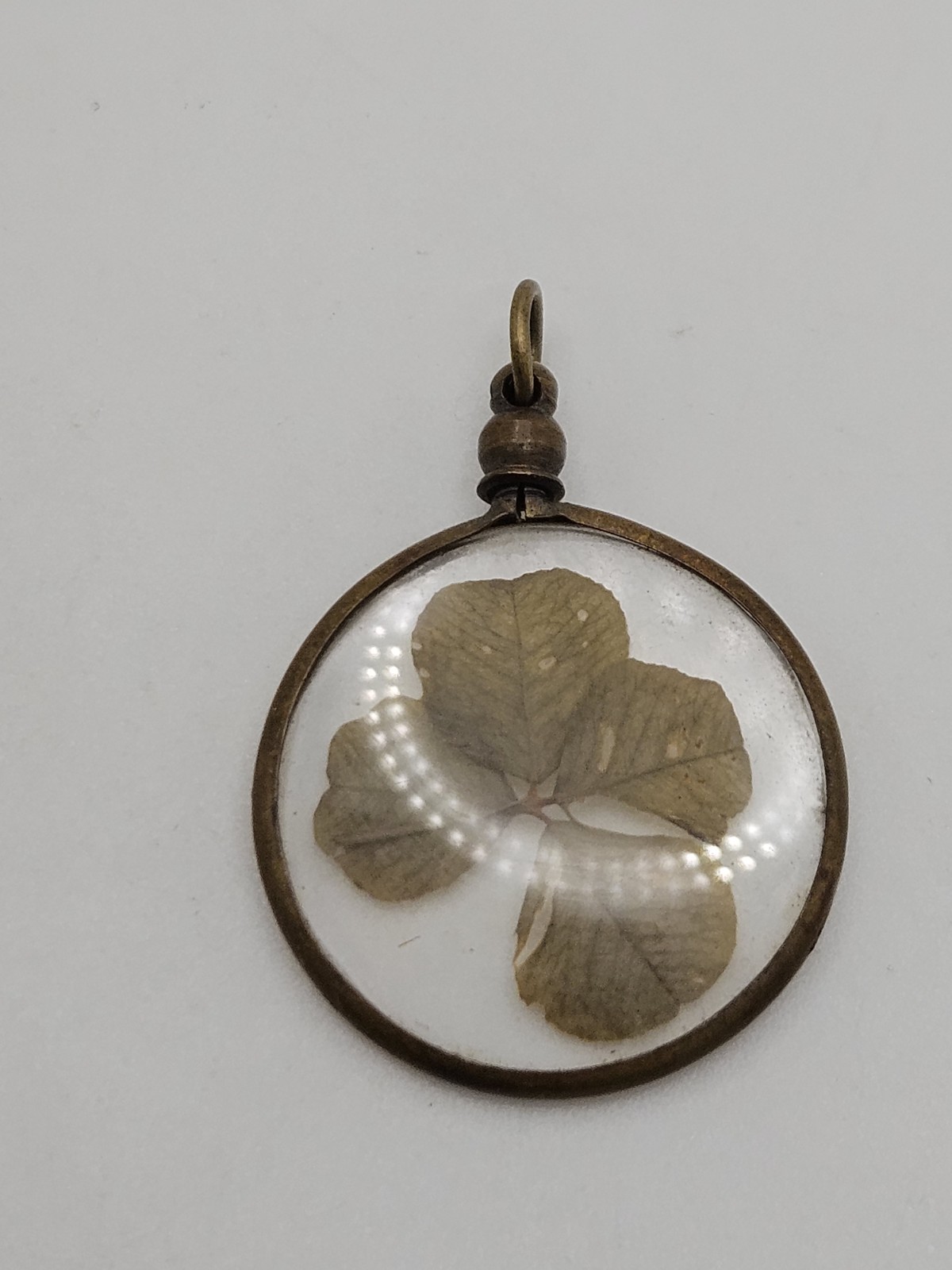 Vintage Antiqued Brass Tone Four Leaf Clover Shamrock Good Luck Charm Pendant