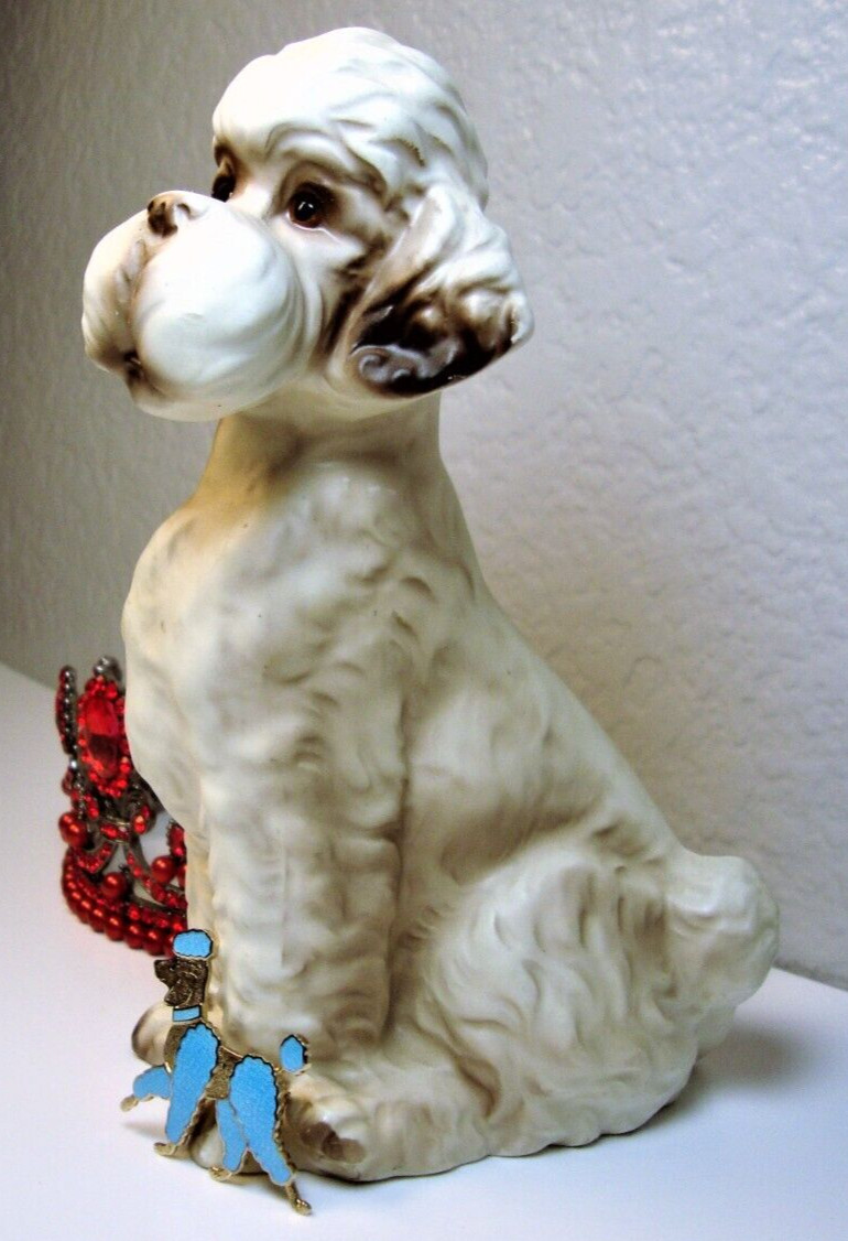Blue Enamel Cloisonne/Guilloche Goldtone Poodle Brooch & Poodle Statue-Figurine