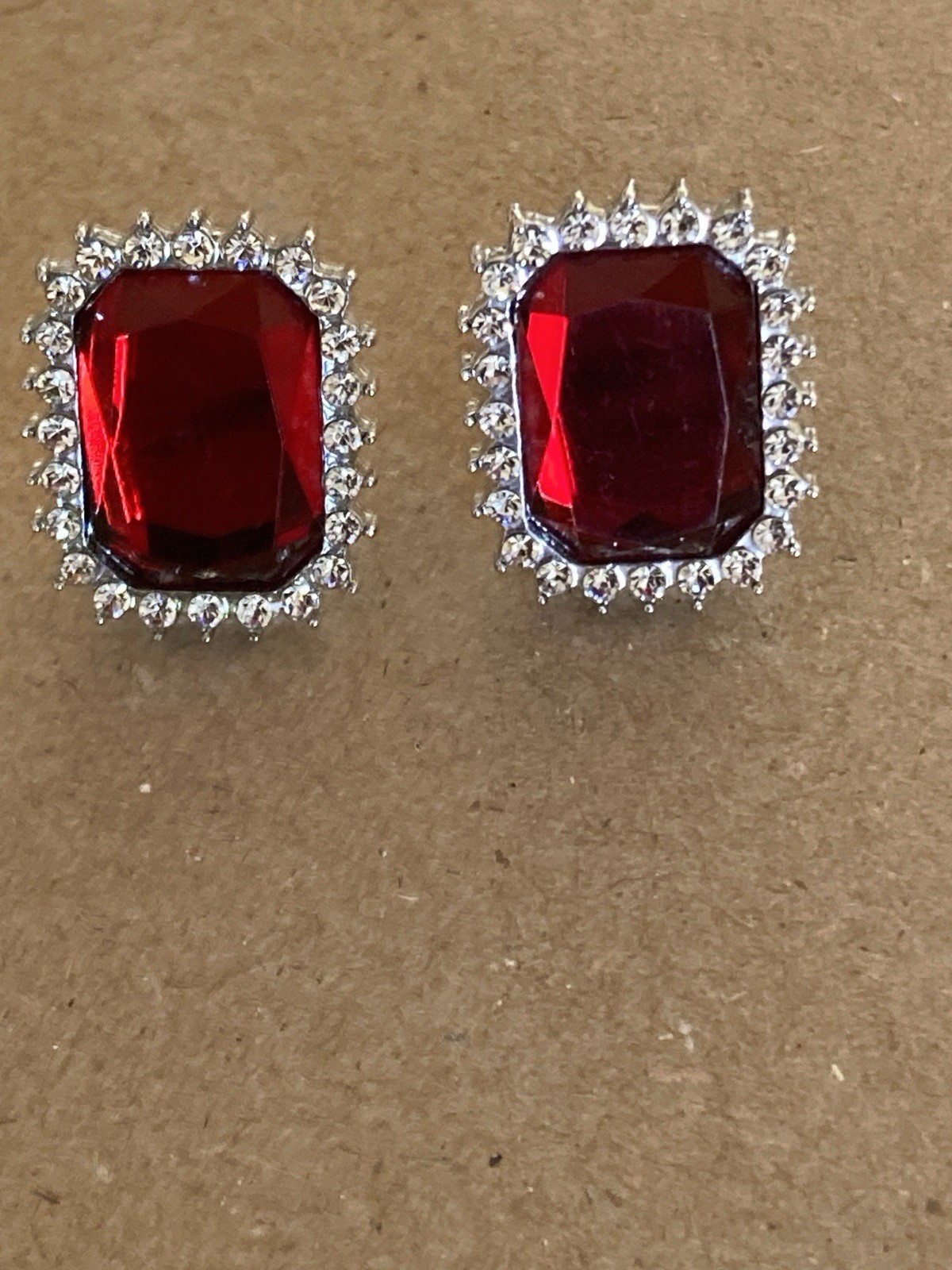 Vintage Red Stone “Halo Clip On Earrings