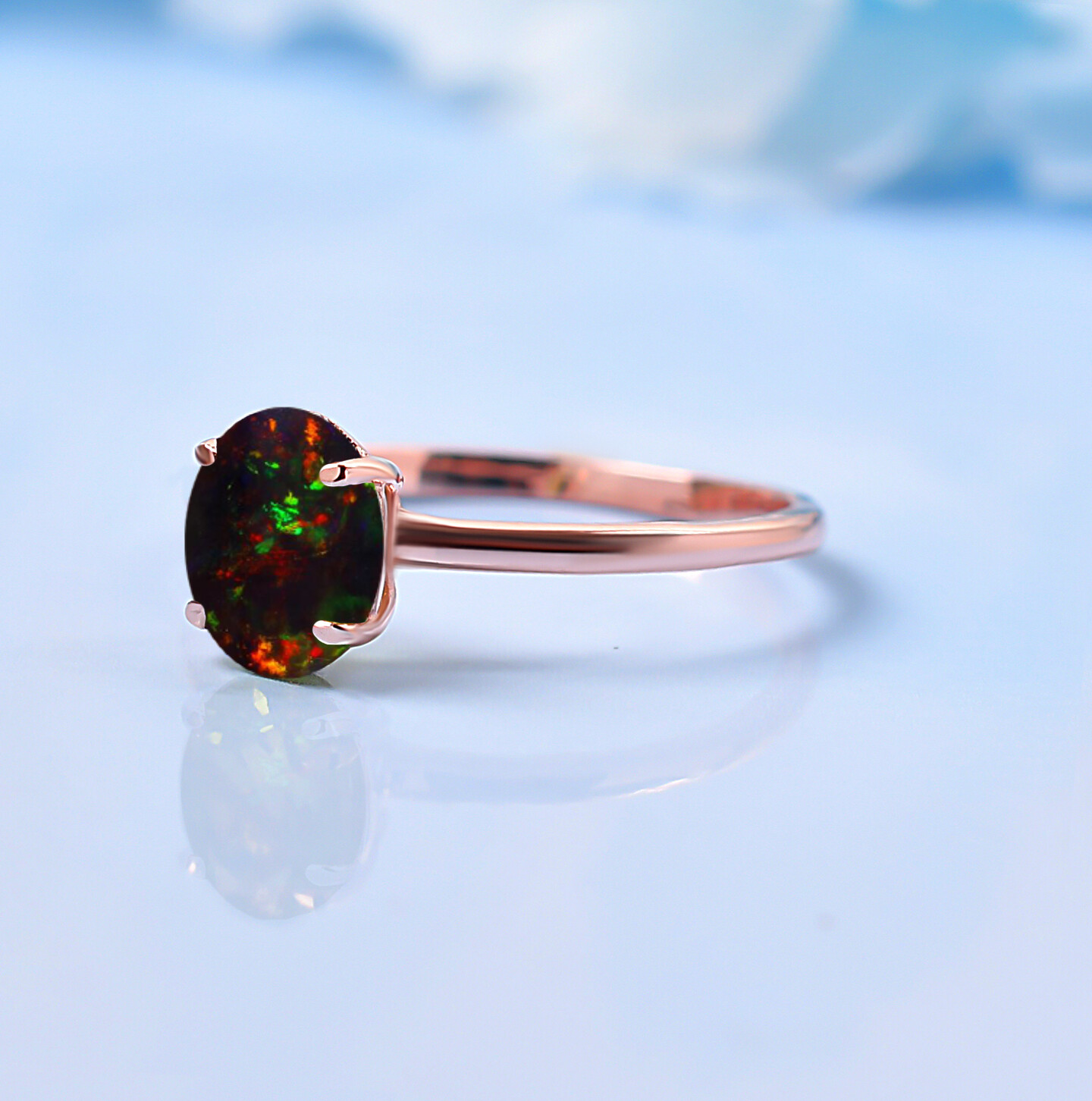 Oval 8X6MM Black Opal Wedding Ring Solitaire Engagement Ring Promise Ring Gifts