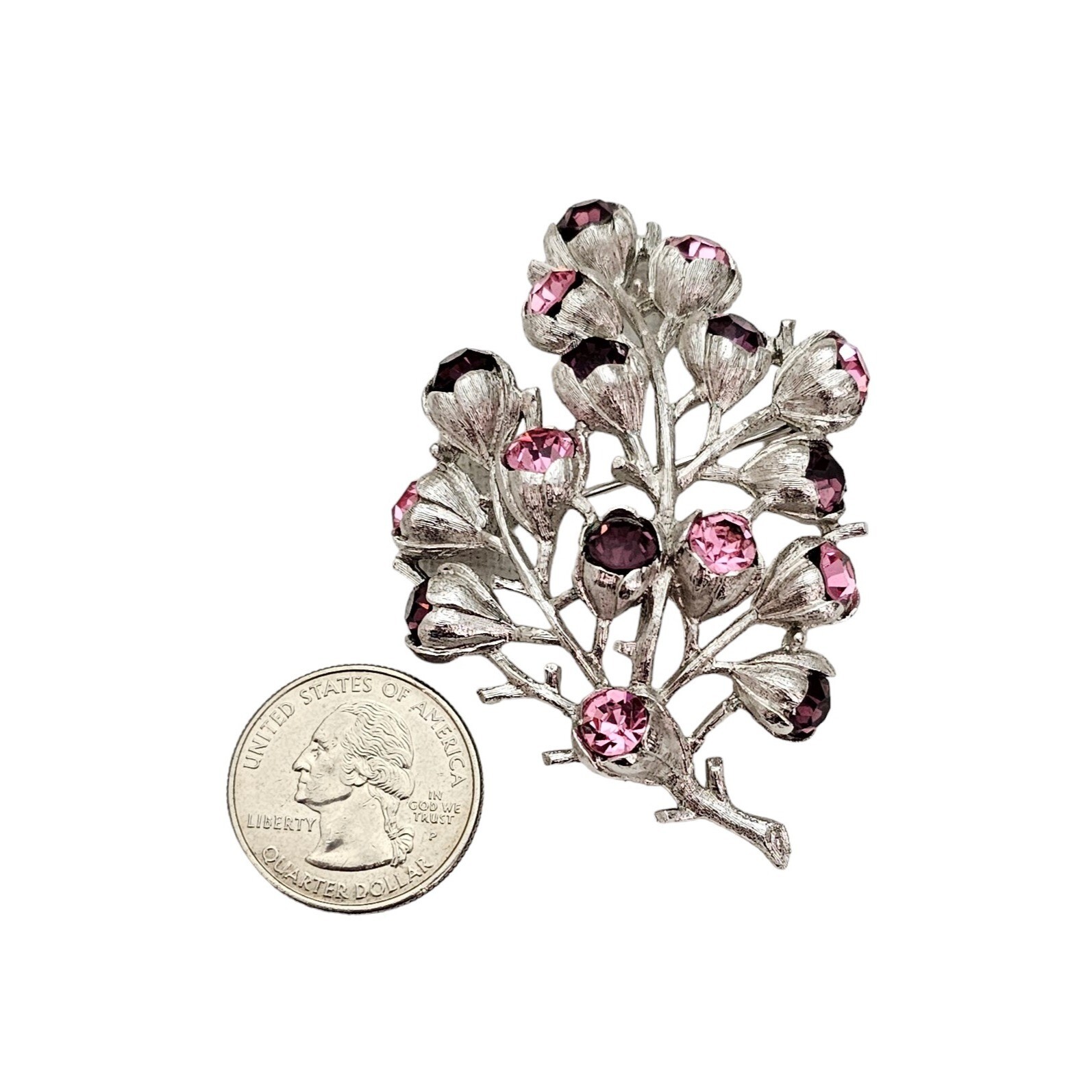 Sarah Coventry Pink Purple Rhinestone Wisteria Brooch, Signed L415