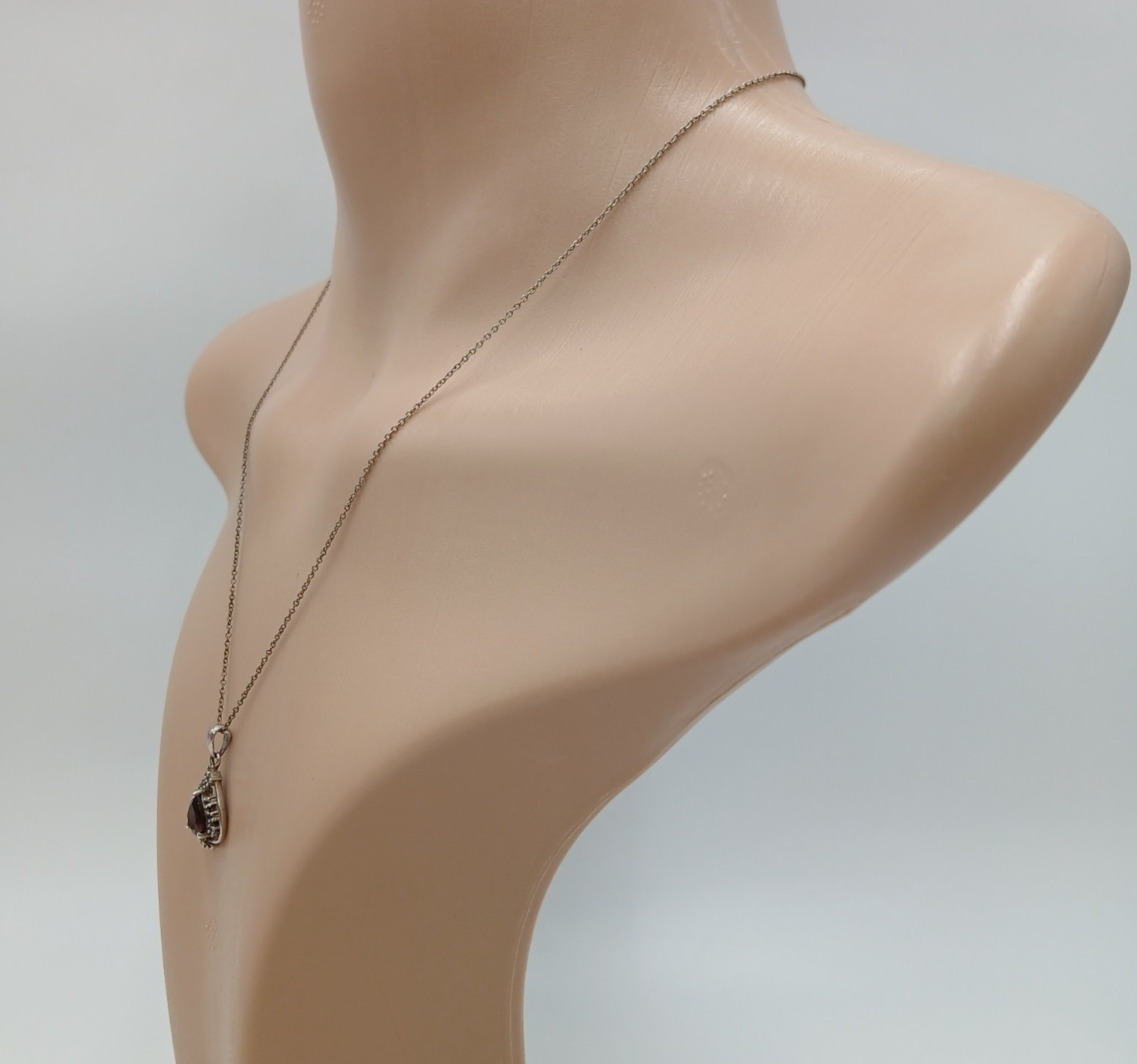 925 KGK Teardrop Garnet Necklace 20in Sterling Silver 3g Halo CZ Birthstone Fine