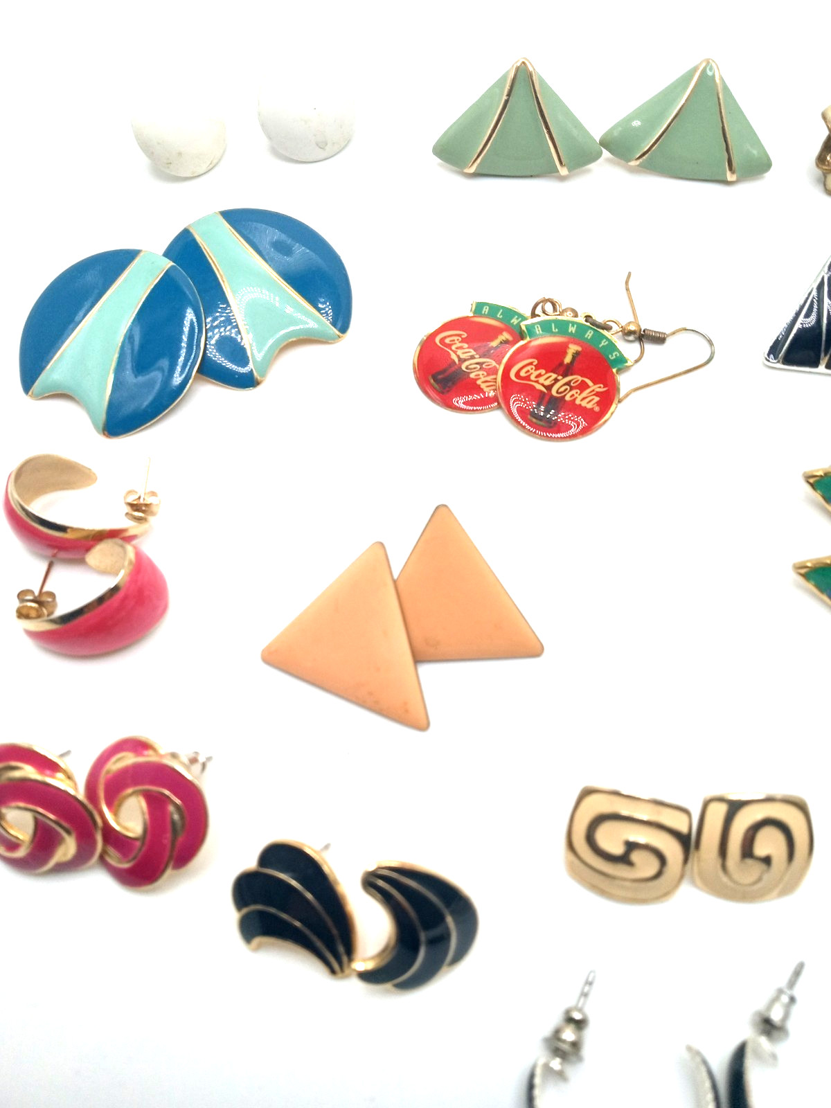 Vintage Enamel Pierced Earrings 80’s & More Colorful Variety Lot of 64 Pairs