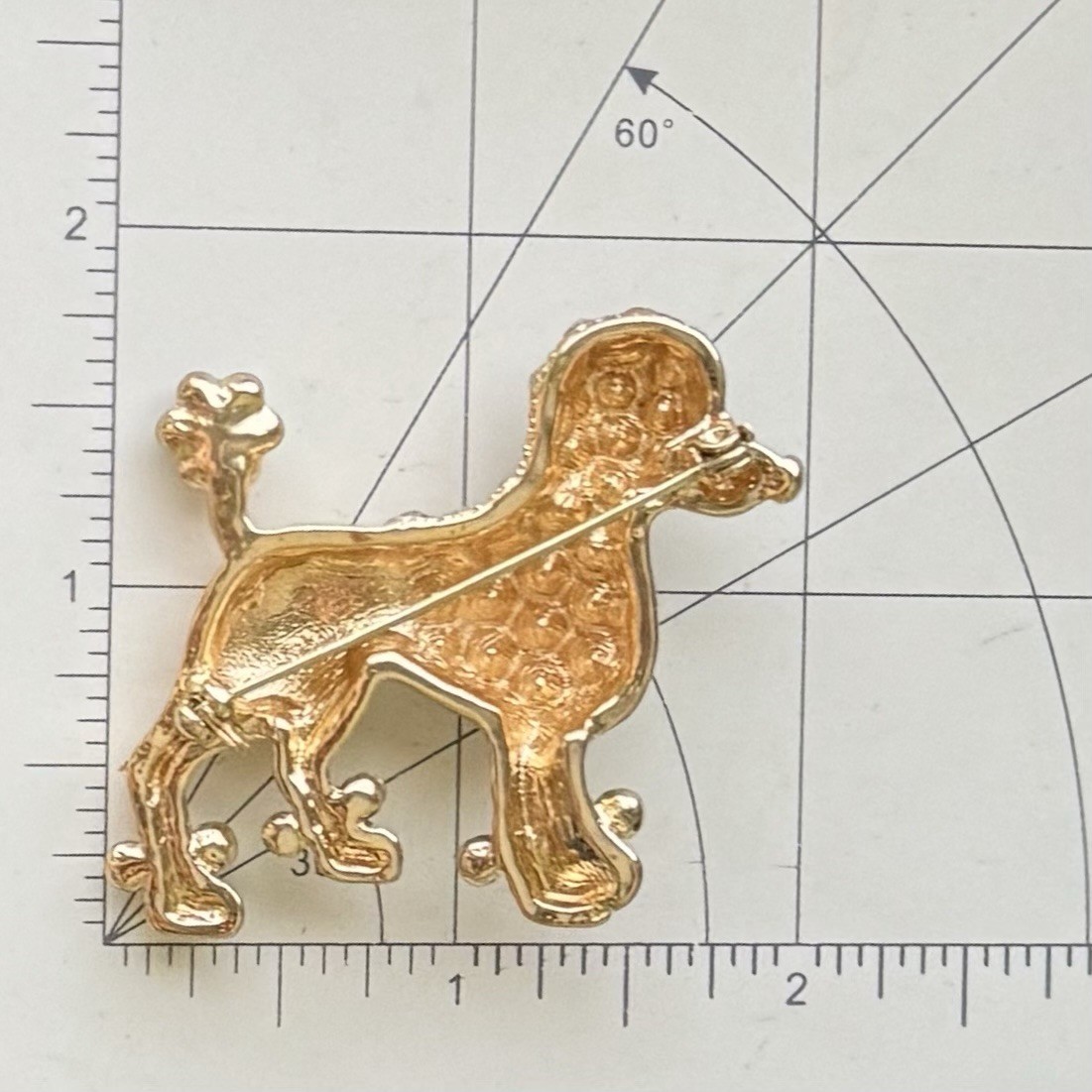Poodle brooch pin / gold tone metal w/ cystals