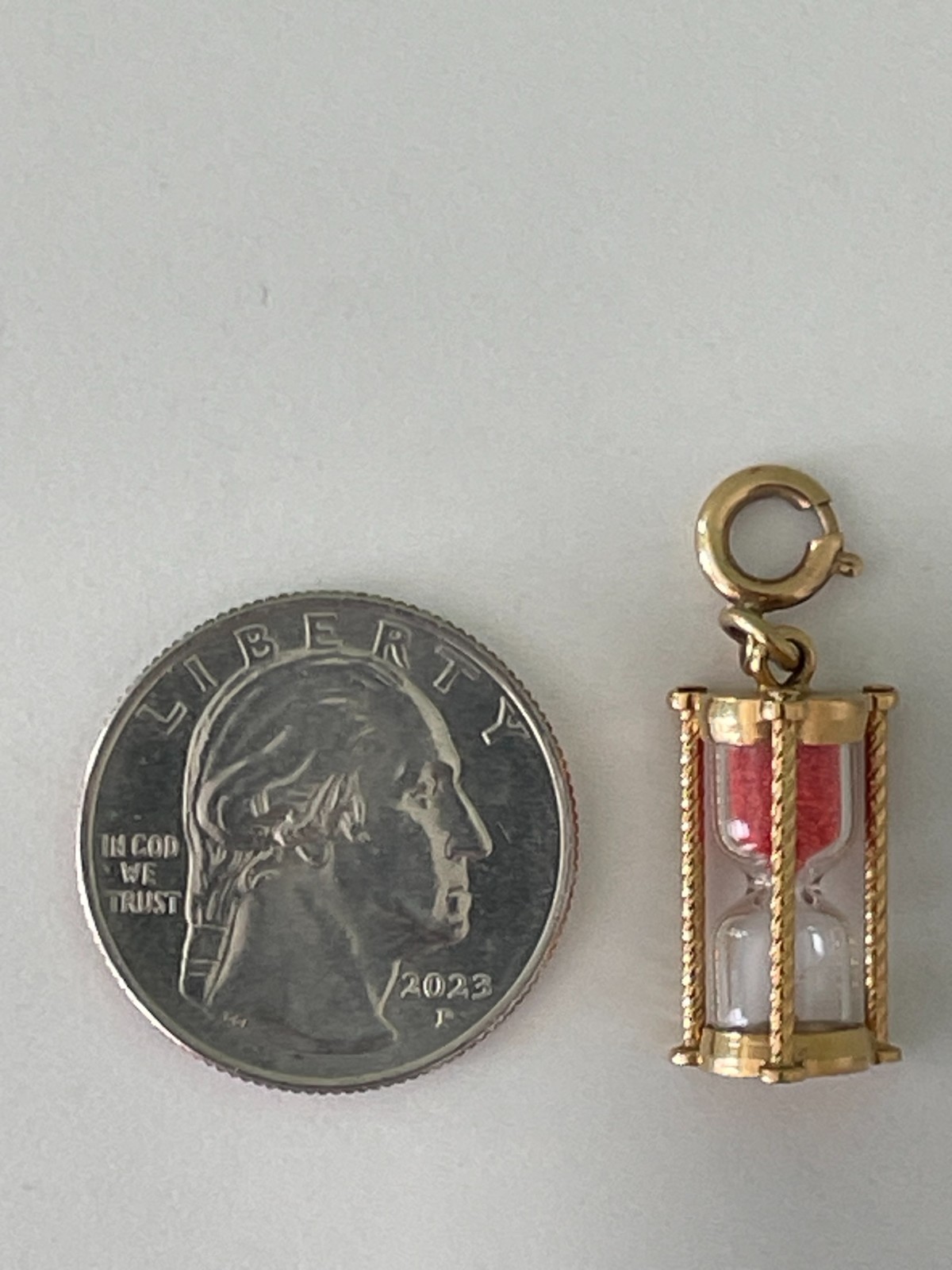 Vintage Gold Tone Mini Orange Sand Hourglass Timer Pendant Charm