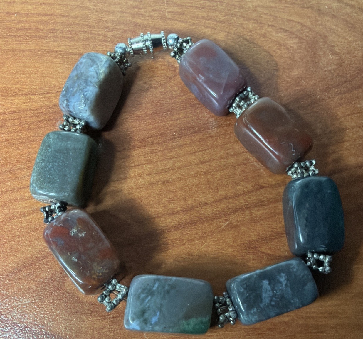 Multi Gemstone Bloodstone Quartz and Agate 7.5 Inch Bracelet