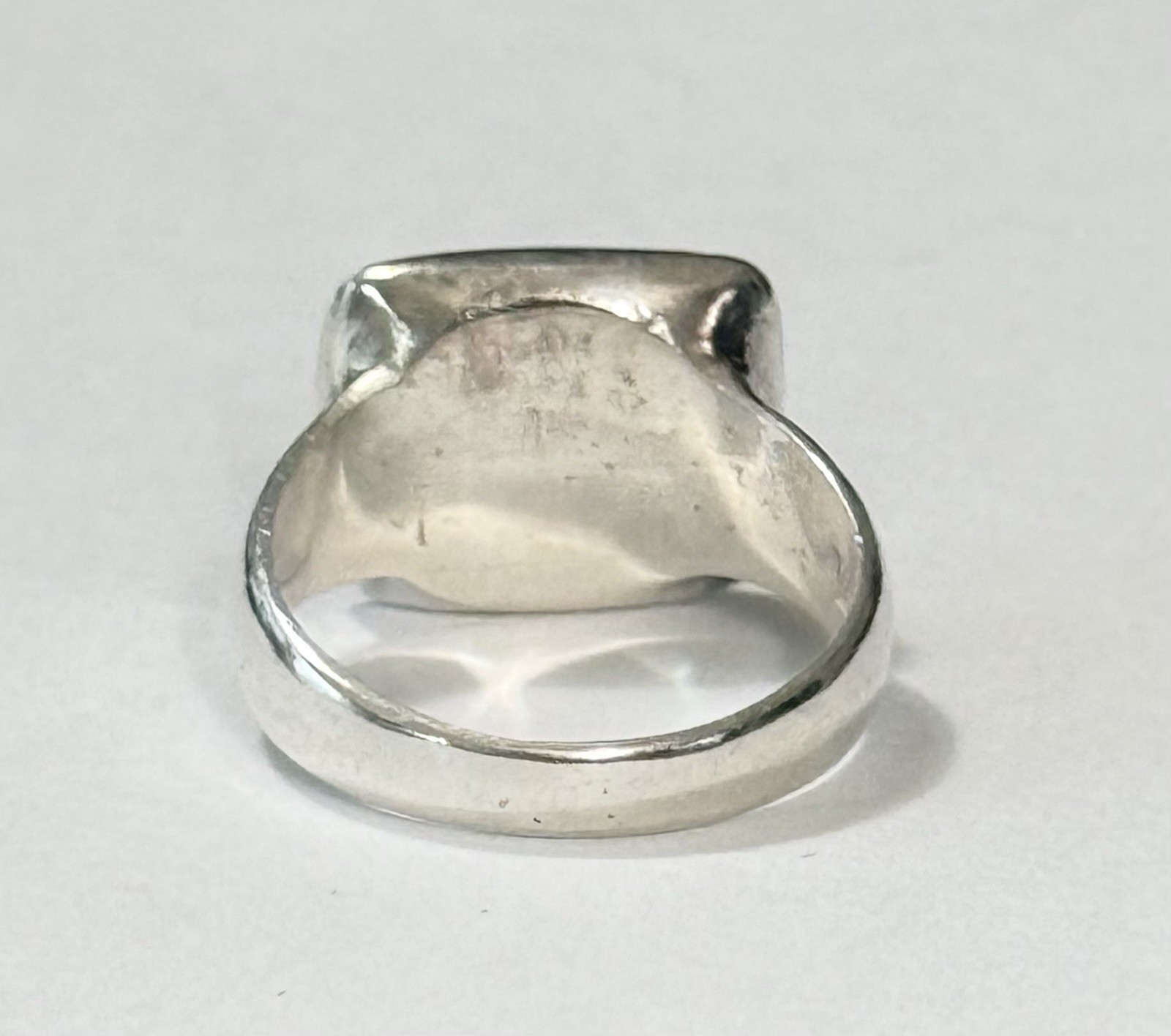 Vintage Modernist Sterling Silver Lemon Amber Cabochon Square Face Ring Size 5.5