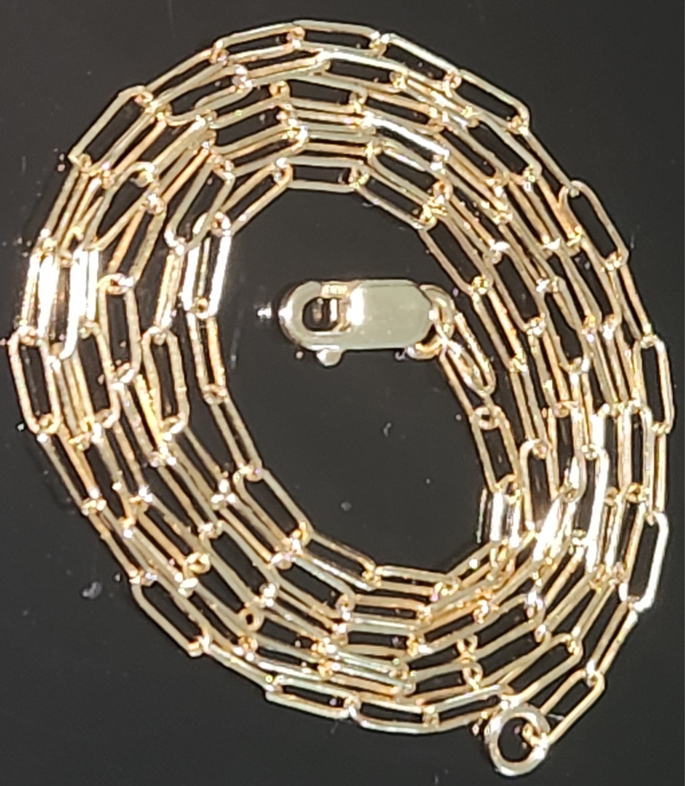 VTG 14K GOLD FILLED PAPERCLIP CHAIN ELONGATED LINKS LOBSTER CLOSURE NECKLACE 22″