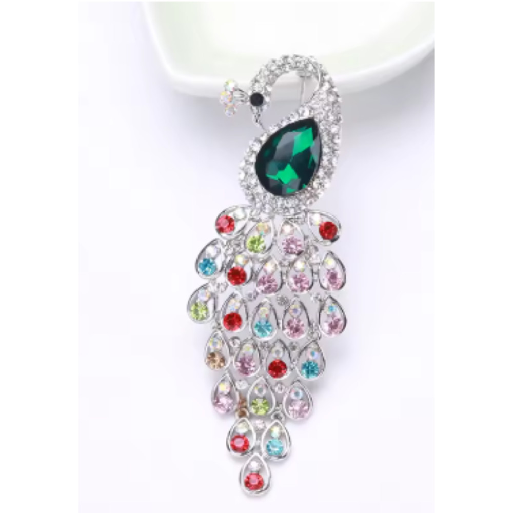 Vintage Style Peacock Bird Blue Rhinestone Crystal Cyan Bird Brooch Pin Pendant