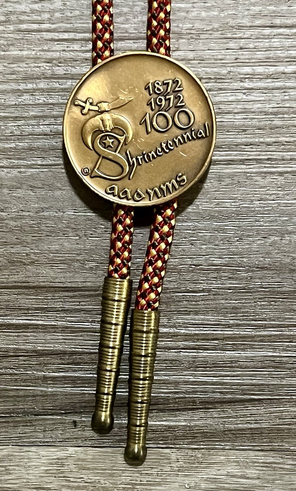 Vintage Shriner Bolo Tie 1972 Masonic 100 Year Anniversary Freemason Brass
