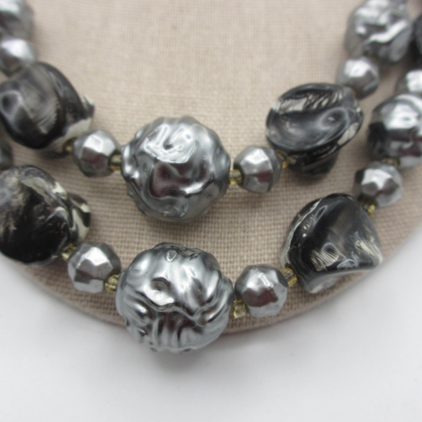 Vintage Hong Kong Necklace Beaded Black Gray Double Strand 23 Inch