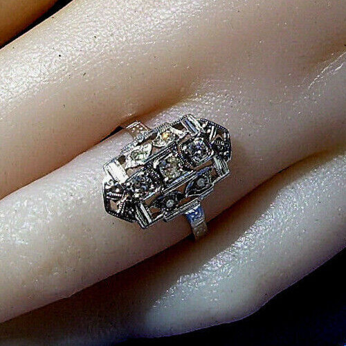 Original EARTH MINED DIAMOND Deco Engagement Ring Vintage Style 14K WHITE GOLD 6