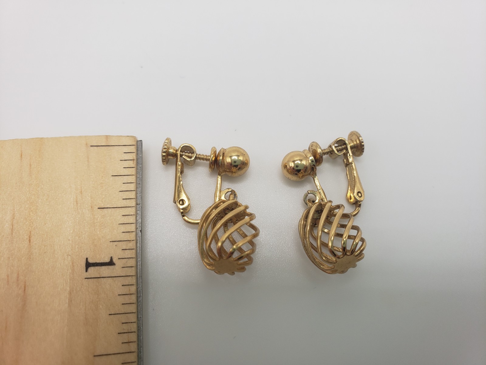 Napier Gold Tone Clip On Screw Back Dangle Drop Gold Birdcage Twist Earrings