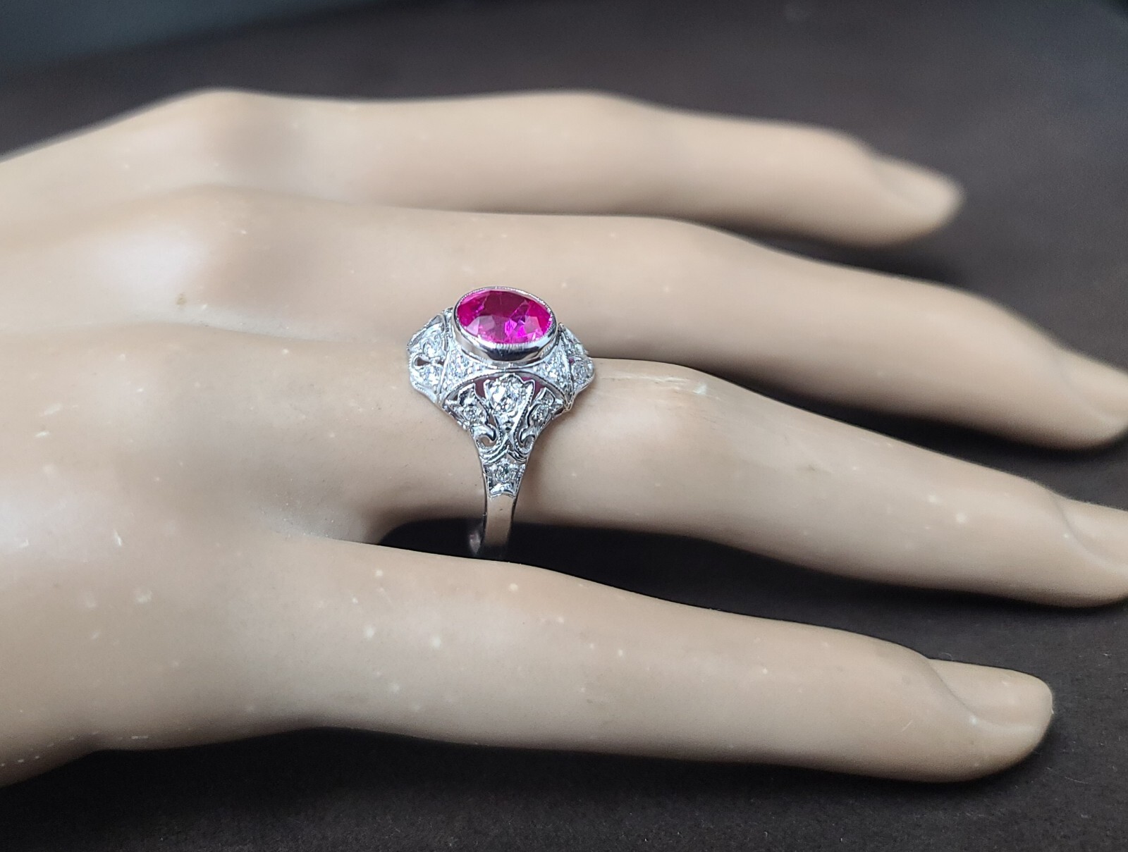 Vintage 14k White Gold Engagement Ring 2.92CT. Gem Pink Sapphire Round Cut