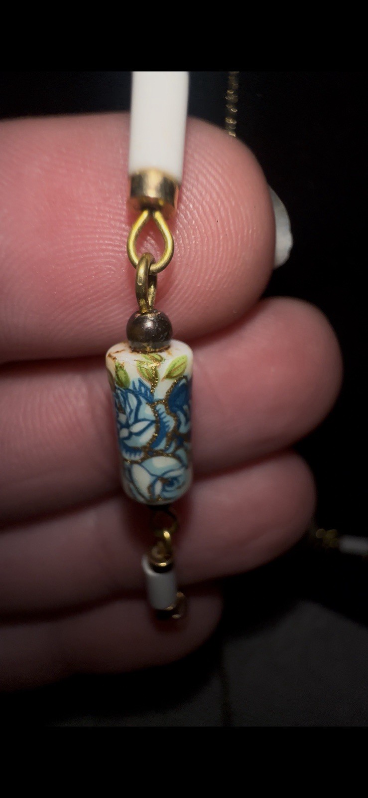 Vintage Japanese Tensha Blue Rose Porcelain Heart Necklace With Match Bracelet