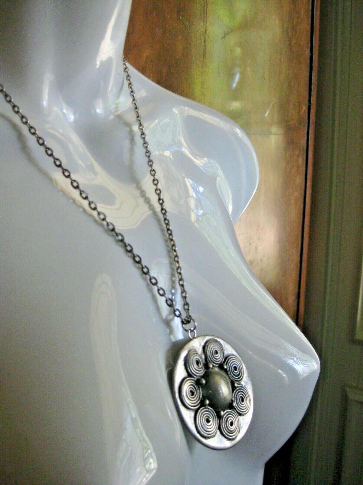 Modernist Signed Norway Eivind Hillestad EH 19 Pewter Medallion Pendant Necklace