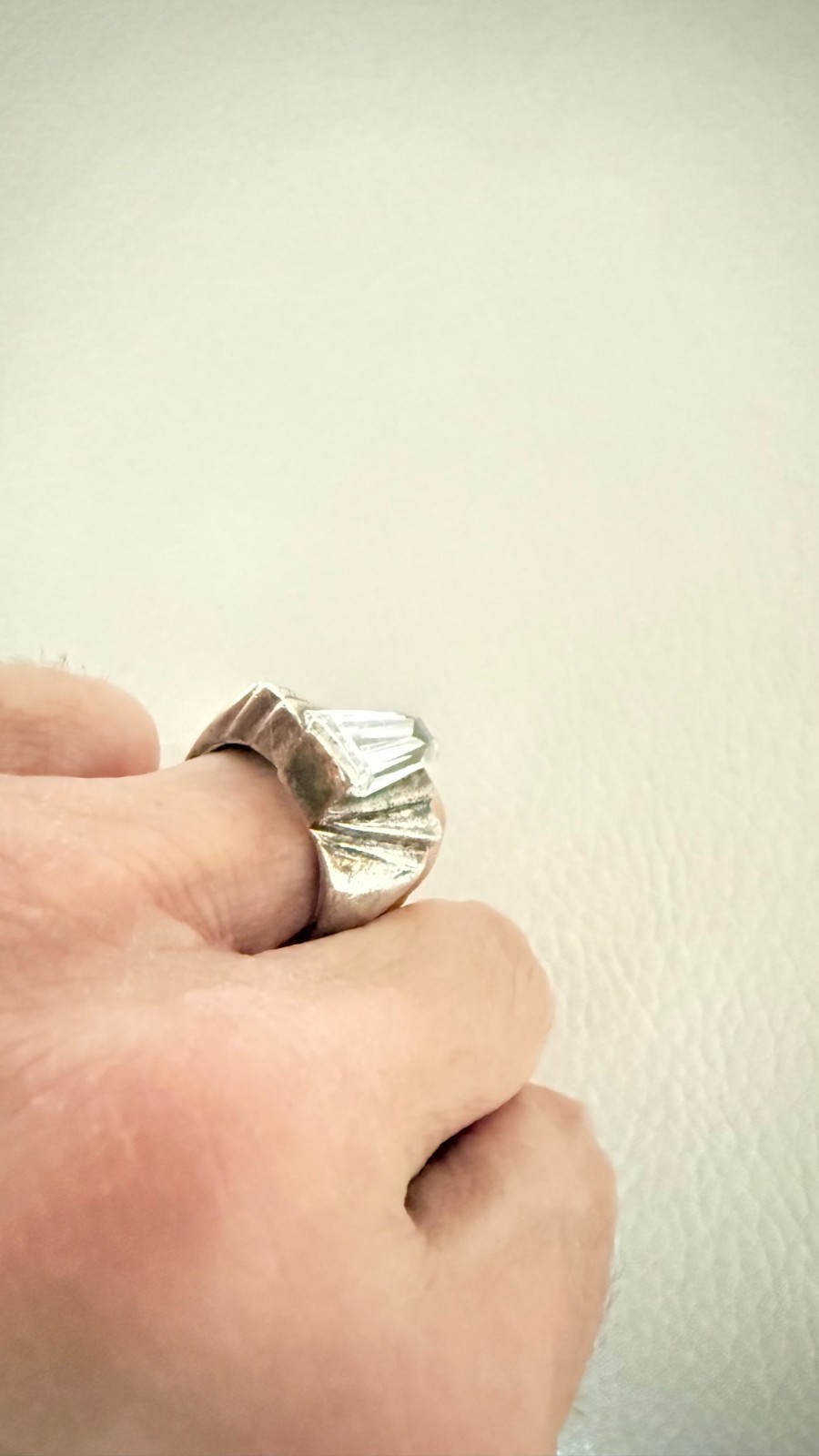 VINTAGE MT 925 STERLING SILVER FAN COCKTAIL RING TAPERED BAGUETTE STONE 10 G 7