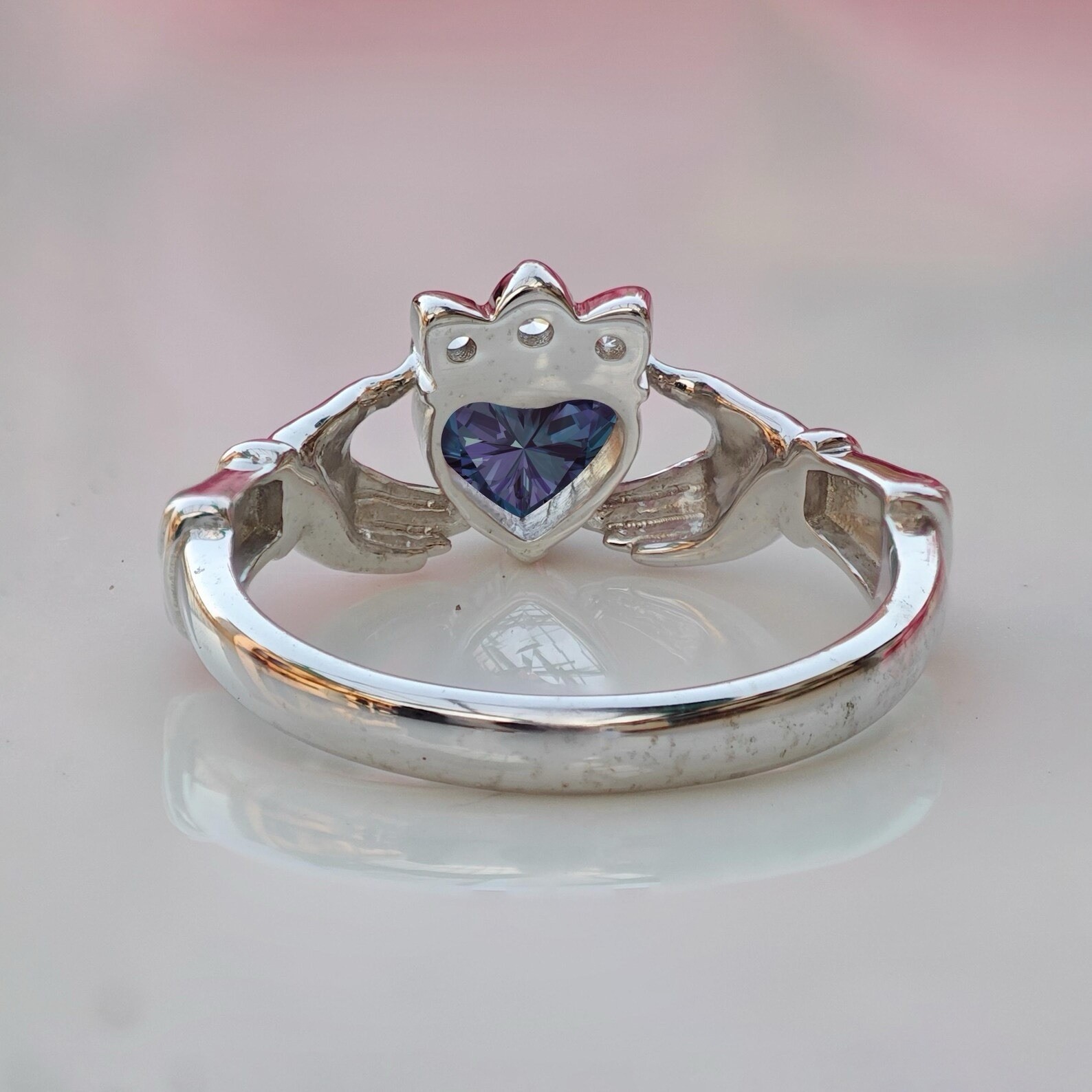 1 Ct Alexandrine Heart Shape Stone Celtic Claddagh Ring in 935 Argentium Silver