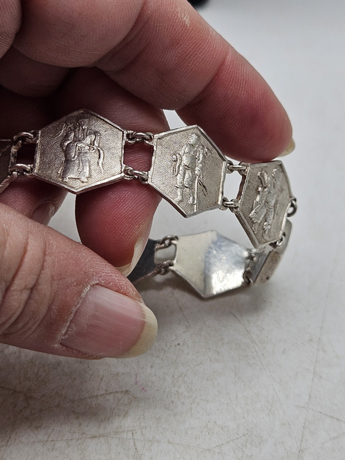 Vintage China Export Sterling Silver Panel Bracelet. Signed China, Sterling,