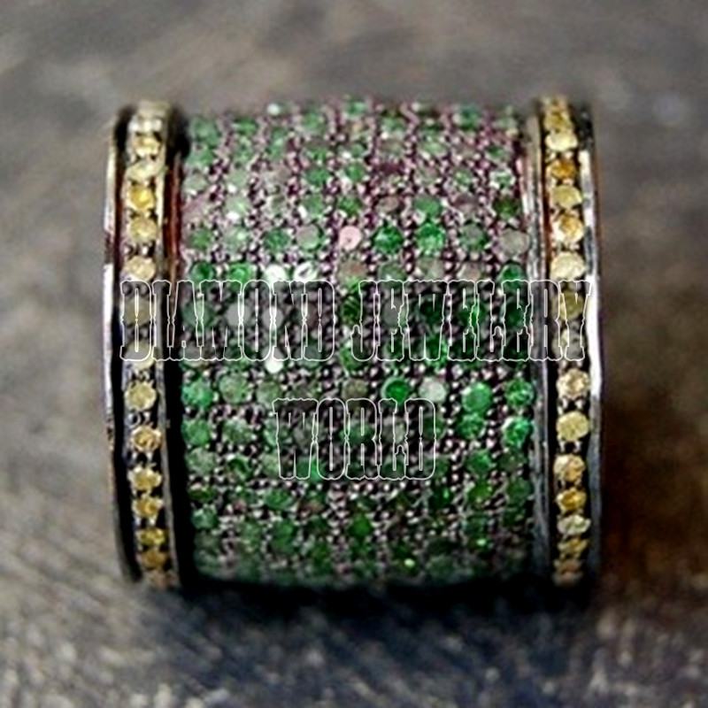 1.31ctw Rose Cut Diamond Emerald Silver Victorian Gorgeous Eternity Ring Jewelry