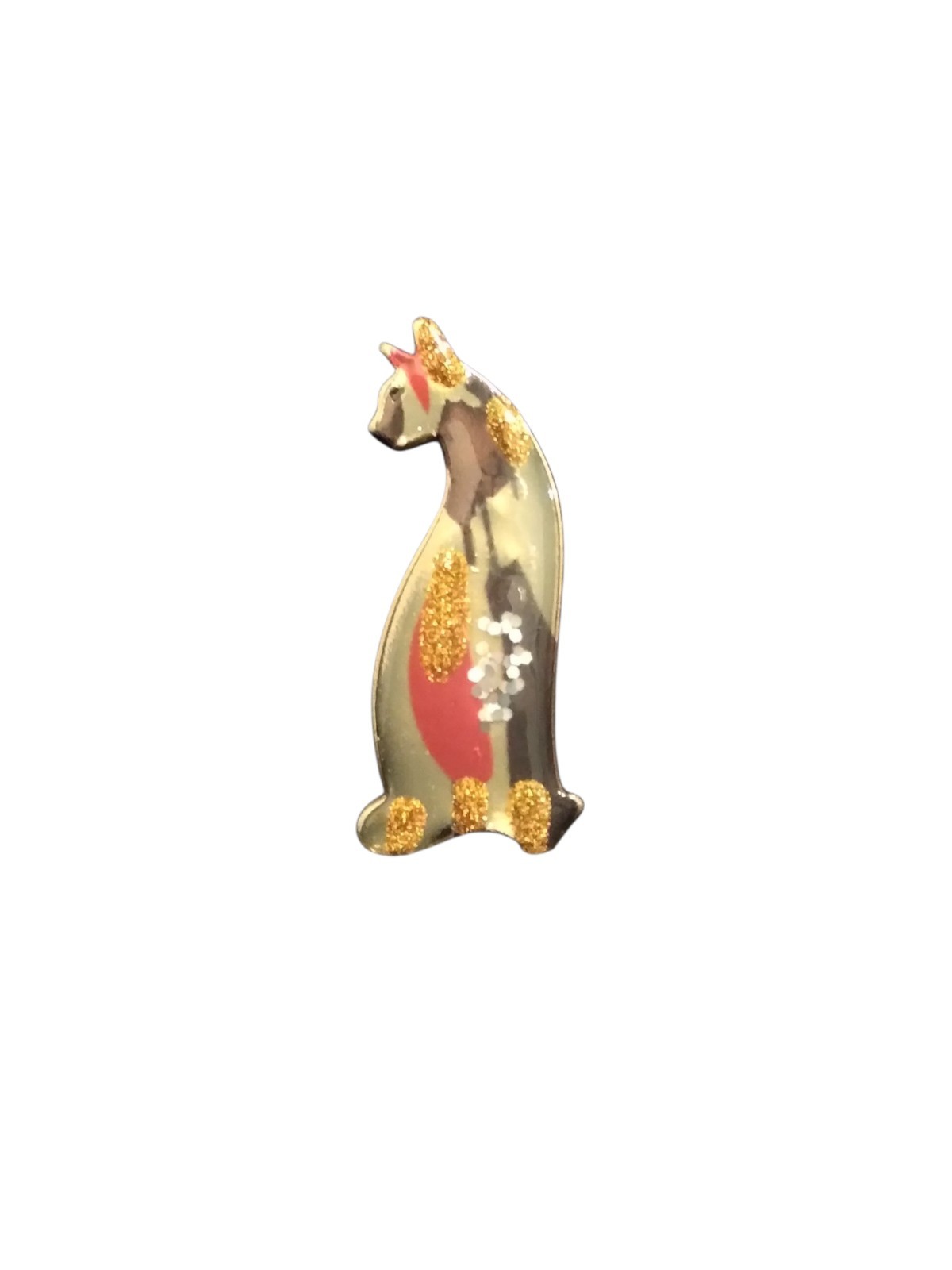 Vintage Enamel Cat Brooch Pin Multicolor with Gold Accents Retro Animal Jewelry