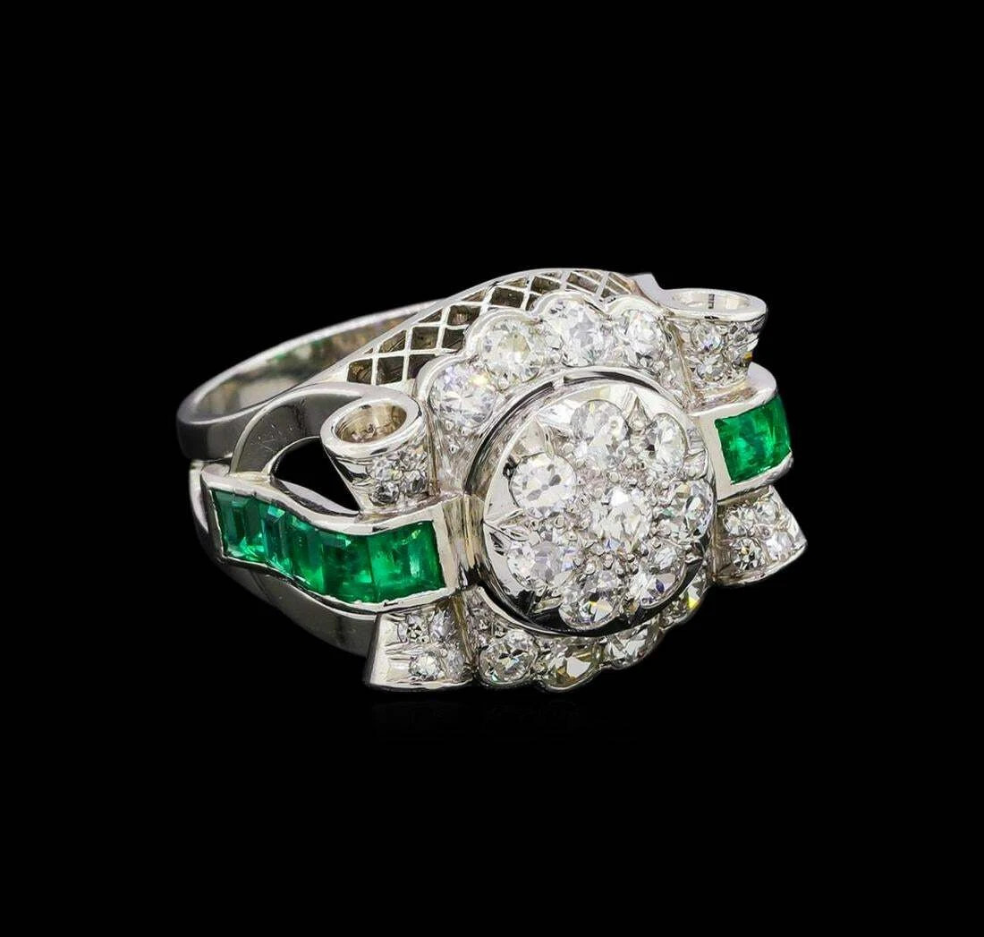 Genuine Handmade Art Deco Square Emerald With Old Mine Cut CZ 925 Silver Ring