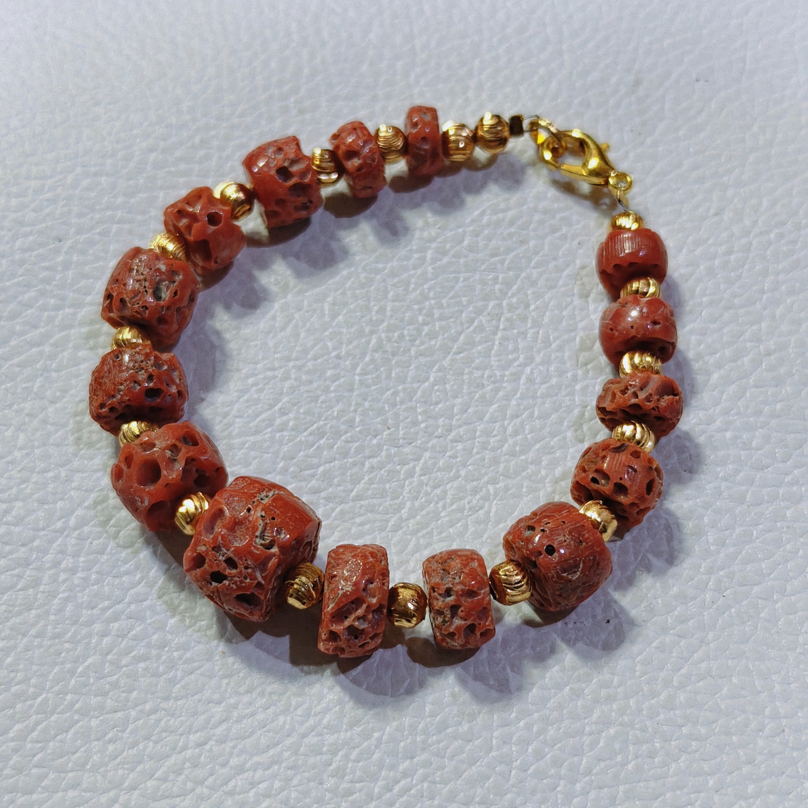 Vintage Natural Sea Coral Brass Bracelet Italy Coral Handmade Gemstone Bracelet