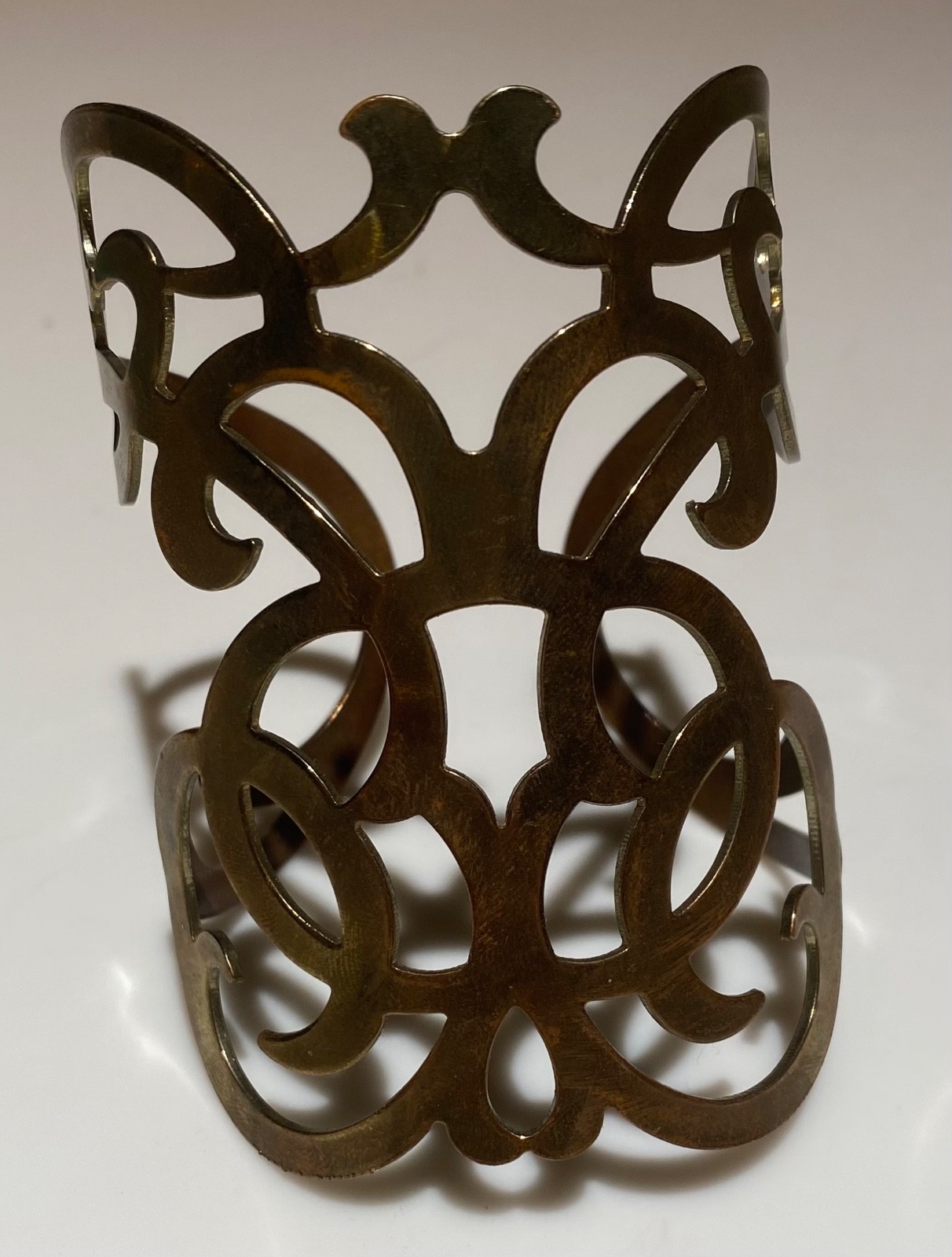 Vintage Antiqued Brass Cuff Gladiator Bracelet Ornate Coiled Braided Geometric