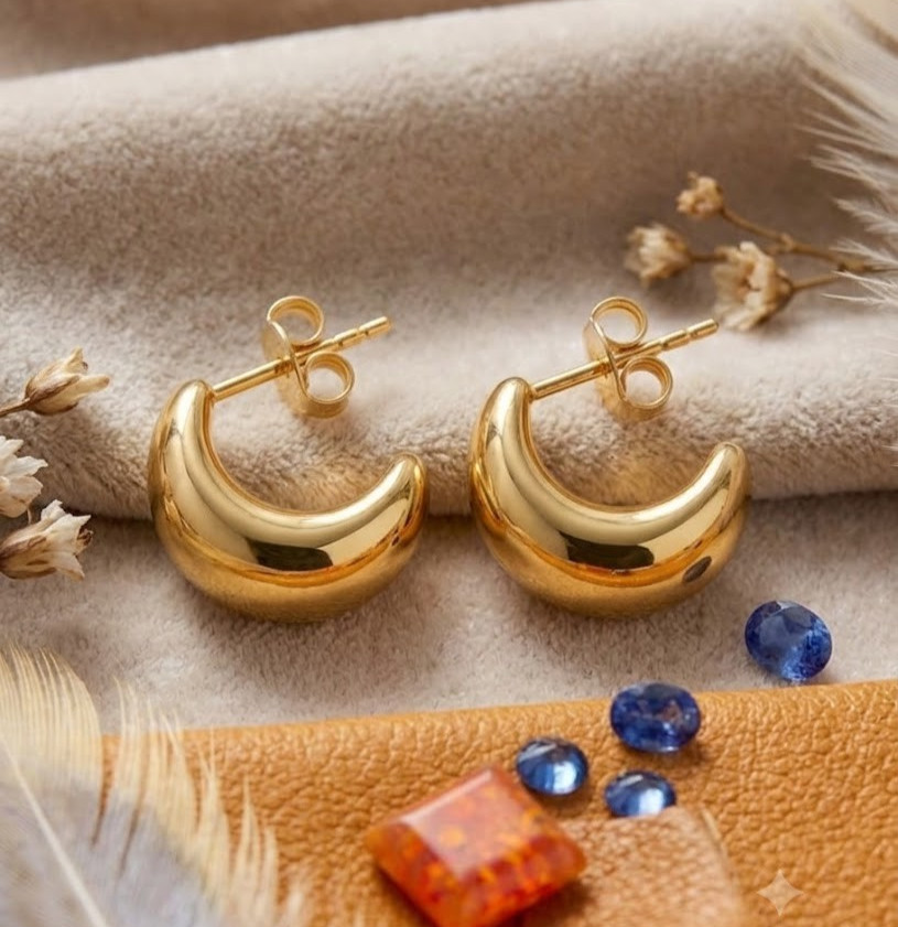 Gold Tone Chunky Hoop Earrings Teardrop Huggie Women’s Stud 925 Sterling Silver