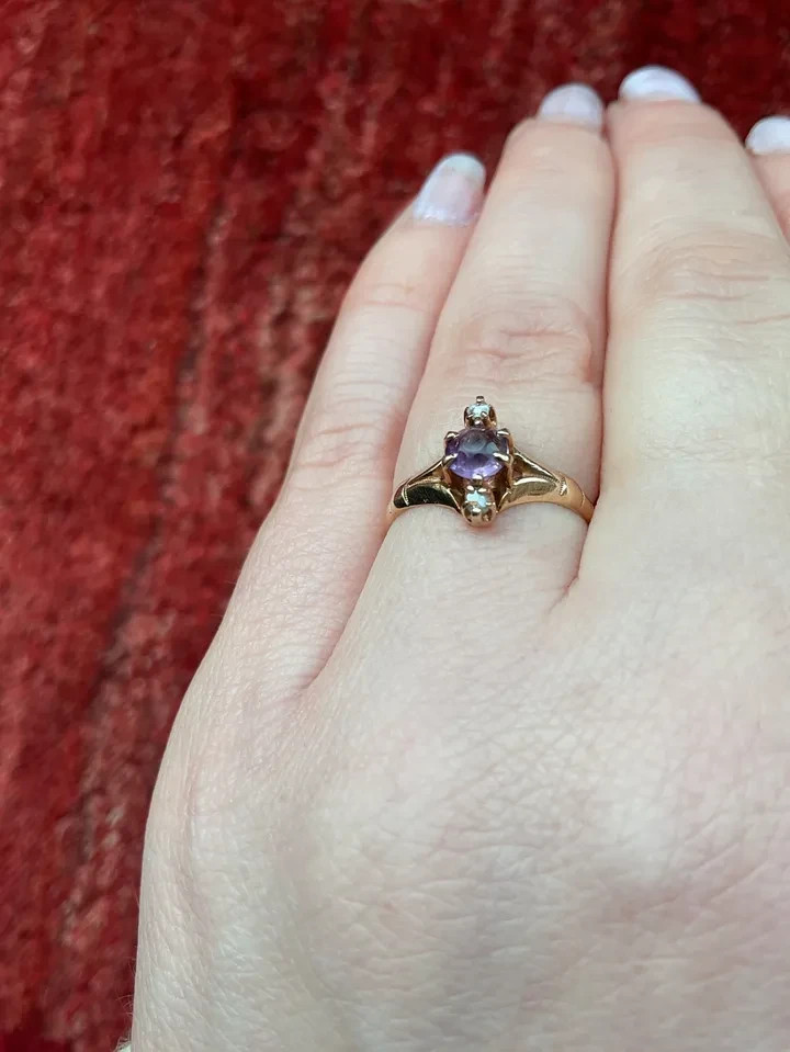 Antique Victorian 14k rose cut amethyst and diamond 6