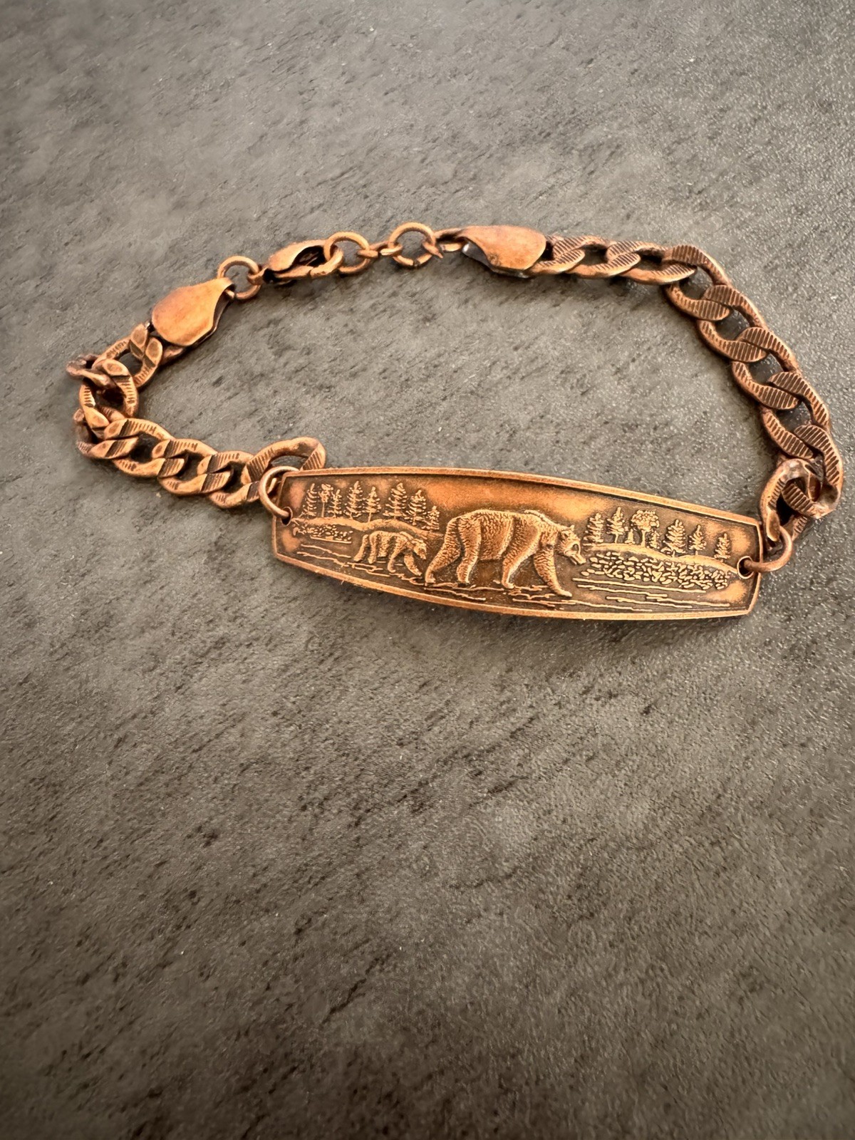 Vintage Copper Bar Bear Plate Tag Curb Link Chain, Men Bracelet – preowned