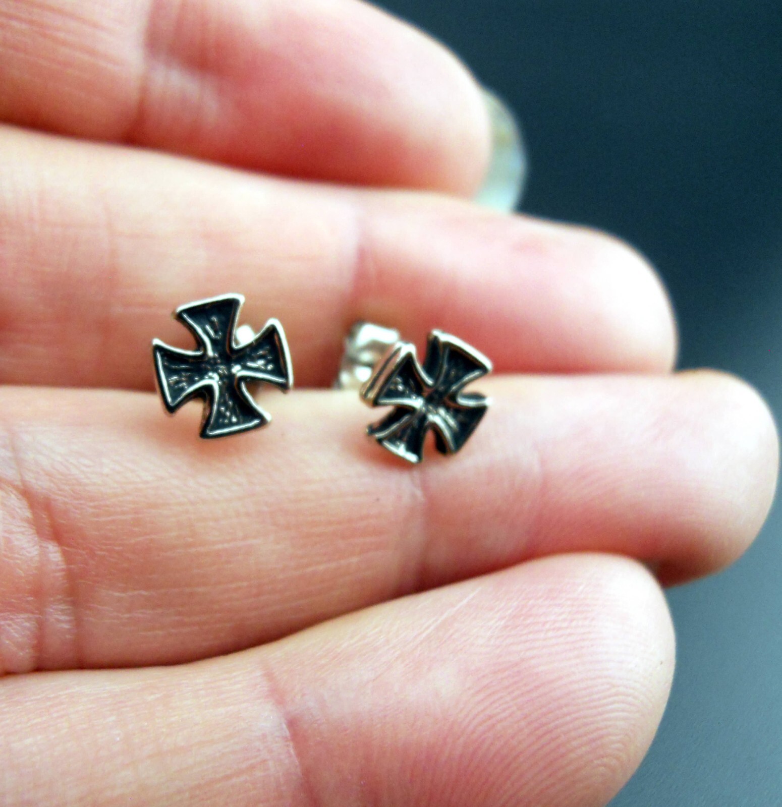 Iron Cross Earrings NEW Vintage 80’s Stud/Post Motorhead Biker Heavy Metal
