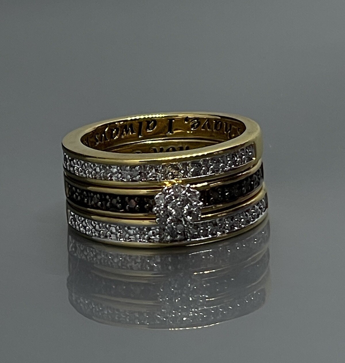 Womens Size 7 Ring Yellow Gold Plated Brown White Diamonds Engagement