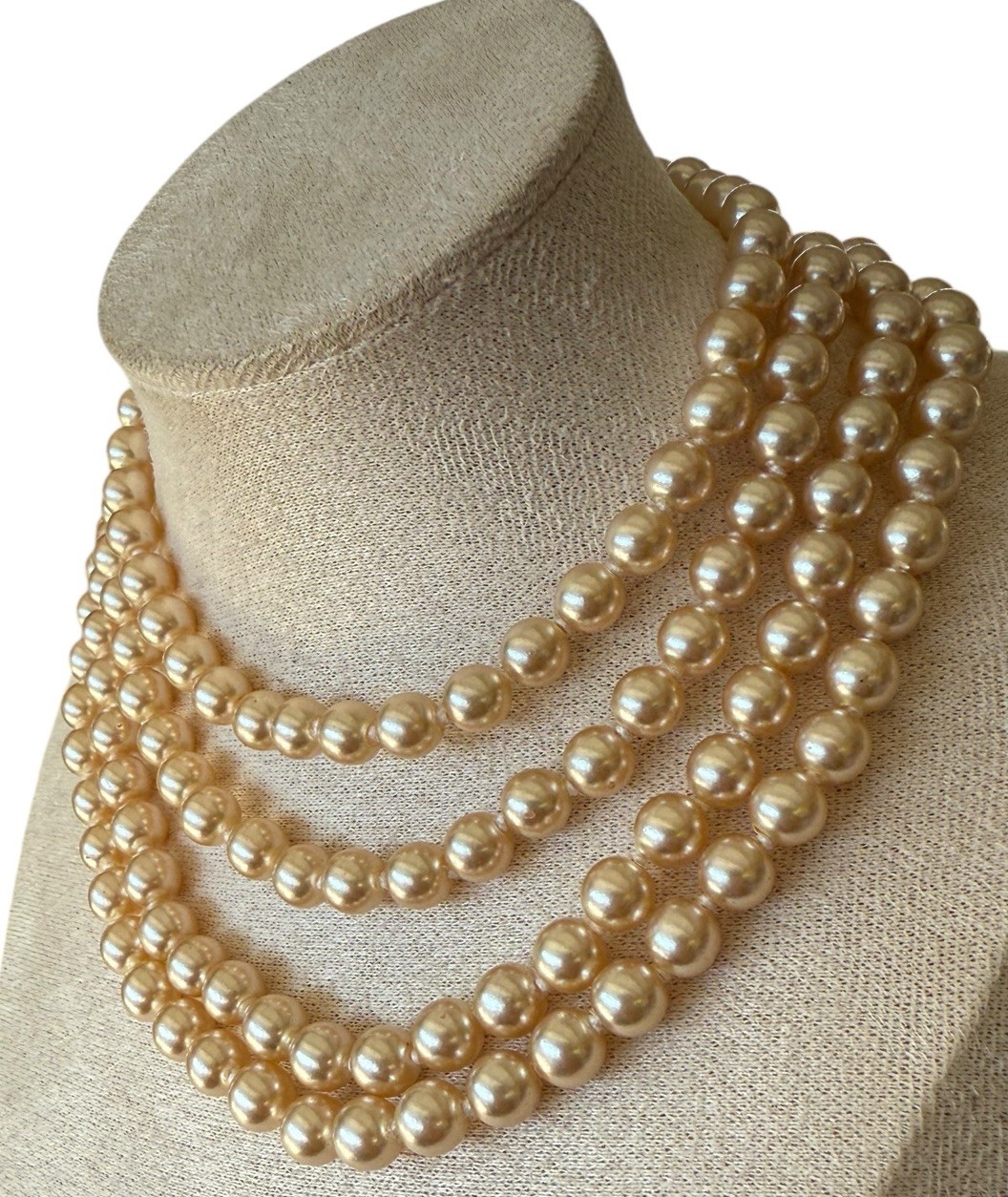 Vintage Couture Czech Republic Glass Faux Pearls 7mm Necklace Opera 54” Long!
