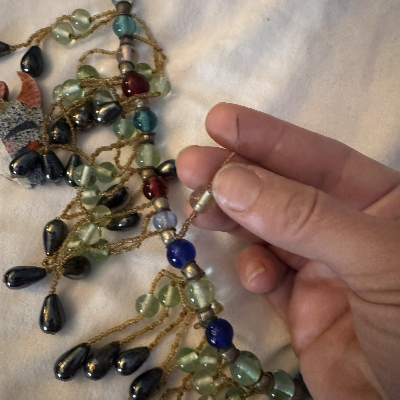 Vintage Tropical Triggerfish Necklace. Beaded, Large, Leave With Rope Tie.