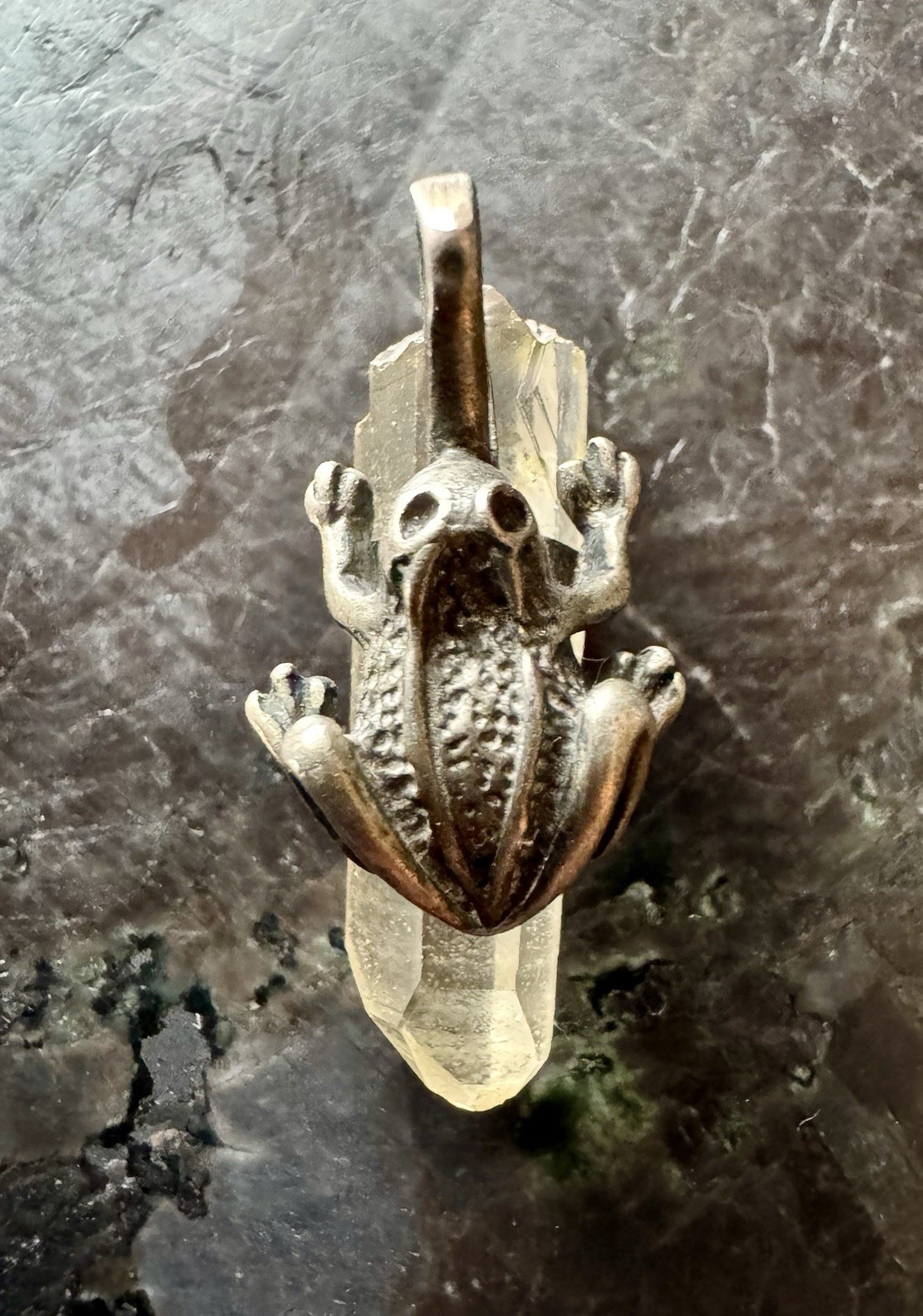 VTG Frog Toad with Clear Crystal Vintage Sterling Silver Charm Pendant OOAK