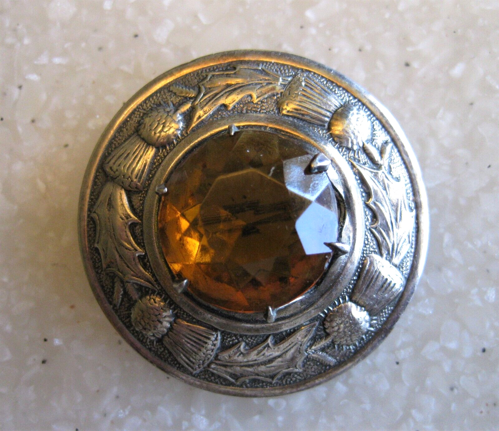 Antique Celtic Scottish Thistle Kilt Pin Brooch Citrine / Made in Great Britain