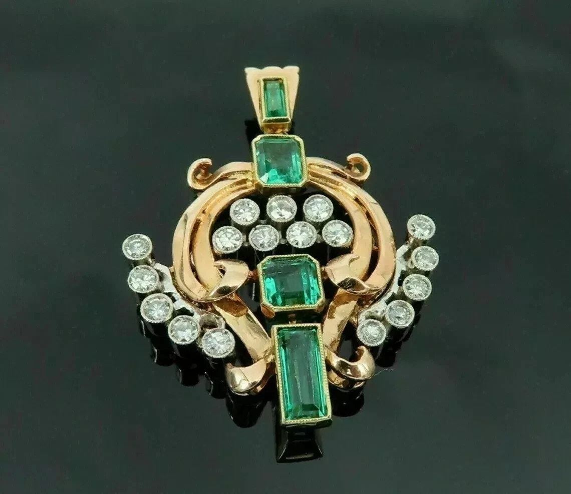 2.10Ct Art Deco Style Lab Created Emerald Diamond Anniversary 14 Gold FN Pendant