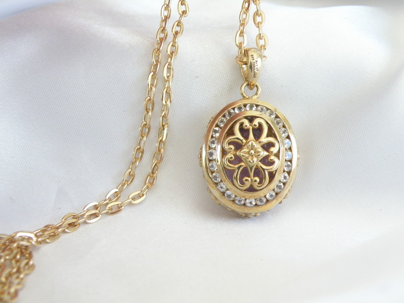 Vintage Sterling Silver 925 Gold on Large Reversible Amethyst Pendant Necklace