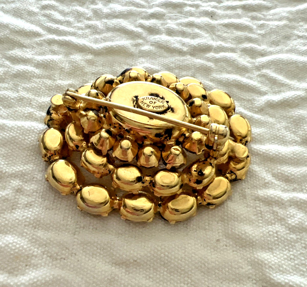 VTG. KRAMER NEW YORK YELLOW and AMBER RHINESTONE BROOCH LAYERED AUSTRIAN STONES