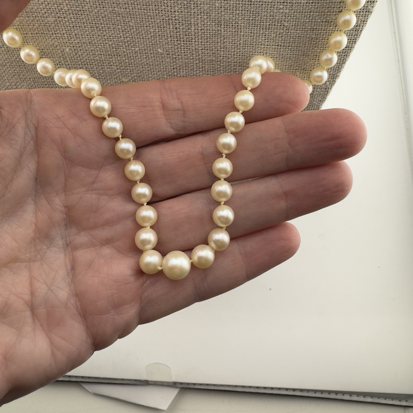 Vintage Graduated 5-8mm Strand Japanese Akoya Pearl Necklace Sterling Silver 21″