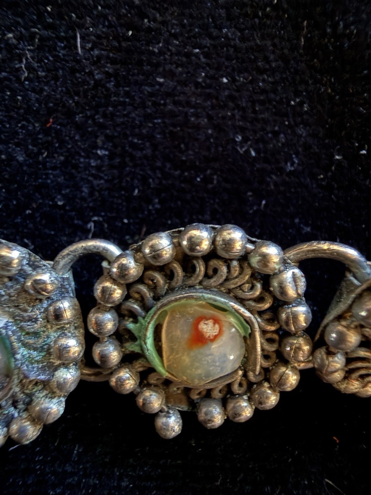 Traditional Afghan MetalWork Sweater Guard With Agate + Other Stones
