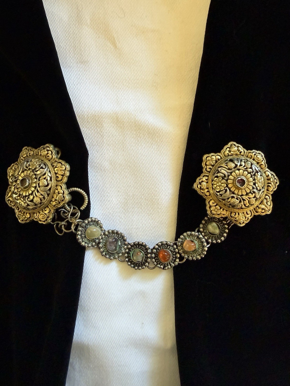 Traditional Afghan MetalWork Sweater Guard With Agate + Other Stones