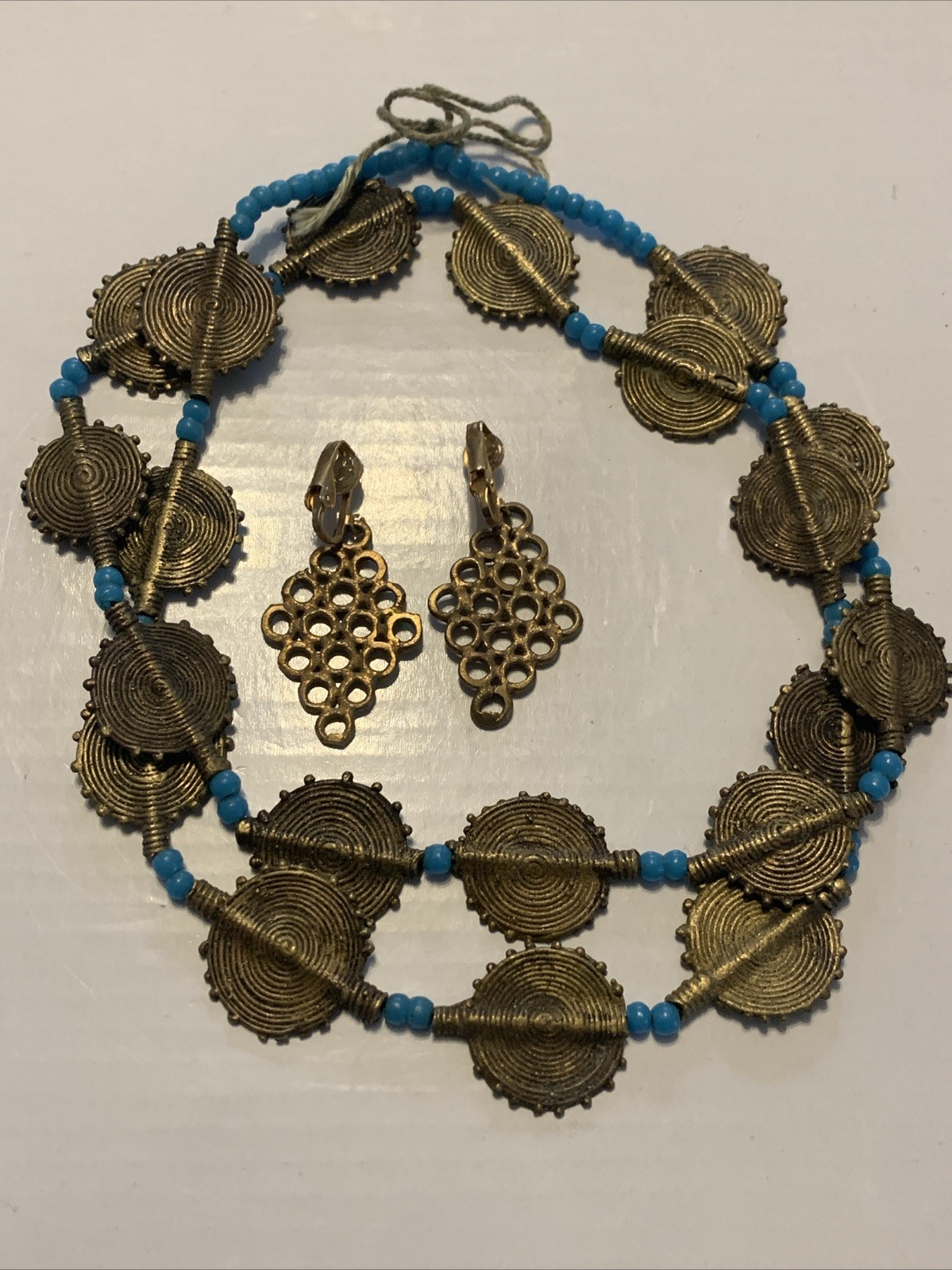 Beautiful Vintage Brass Necklace And Earrings